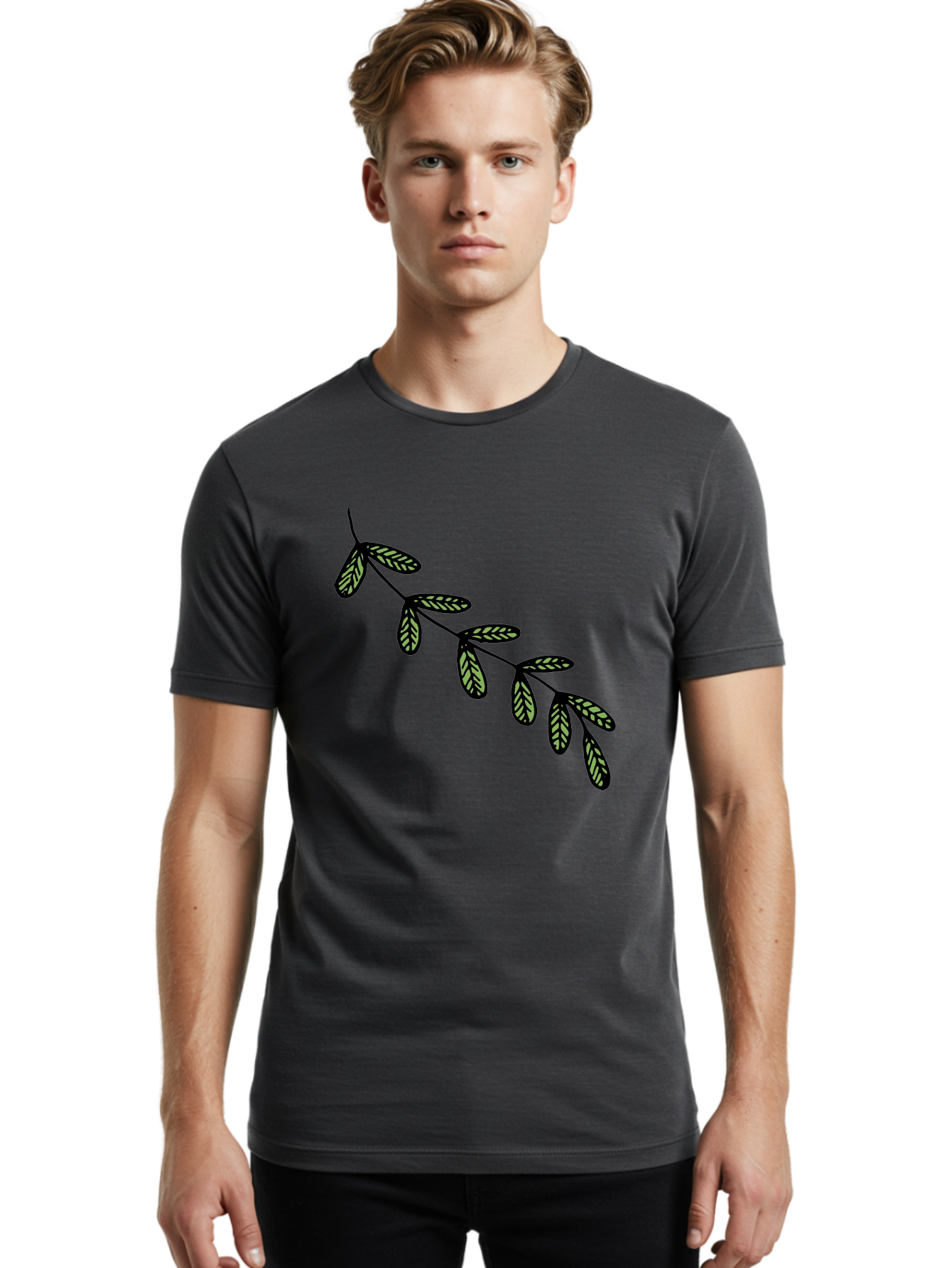 Simple-Leaves Men'S Graphic Tee, 100% Cotton, Comfortable Casual Summer Wear, Machine Washable, Simple Leaf Illustration, Minimalist Leaf Design, Black Leaves, Leaf Pattern, Botanical Art, Leaf Texture, Nature-Inspired Graphics Aab104