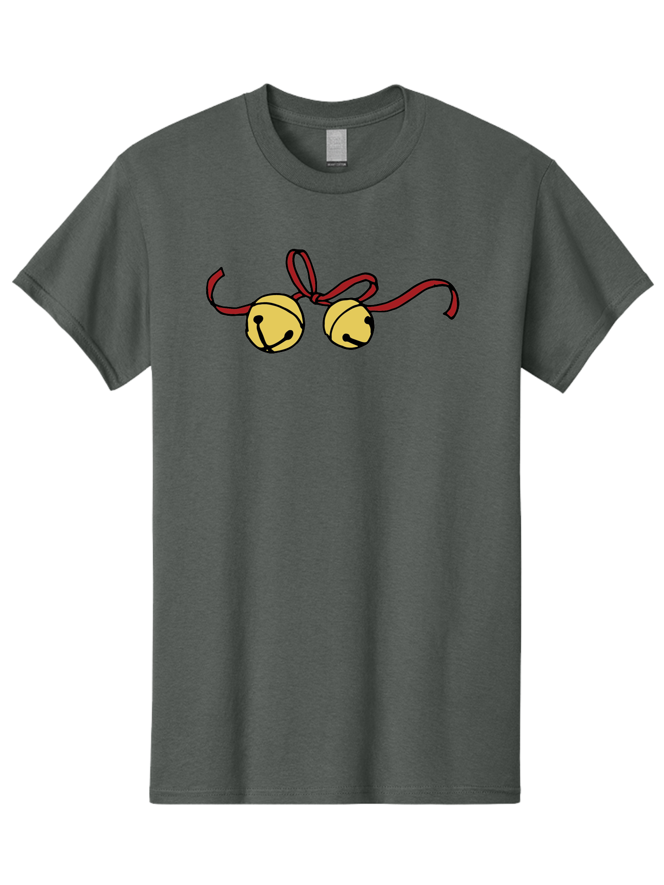 Sleigh-Bells Men'S Graphic Tee, 100% Cotton, Comfortable Casual Summer Wear, Machine Washable, Sleigh Bells, Jingle Bells, Red Ribbon, Festive Decor, Christmas Decorations, Holiday Cheer, Winter Wonderland, Cartoon Illustration, Yellow Bells Aab107