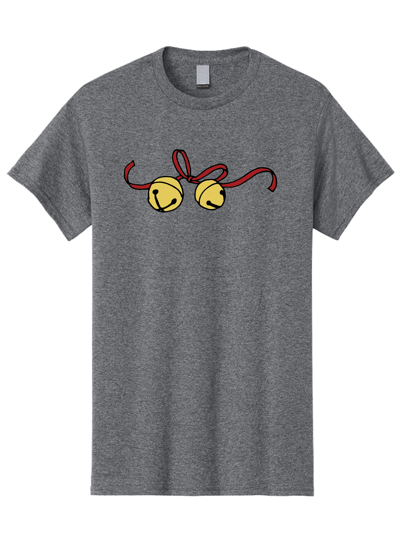 Sleigh-Bells Men'S Graphic Tee, 100% Cotton, Comfortable Casual Summer Wear, Machine Washable, Sleigh Bells, Jingle Bells, Red Ribbon, Festive Decor, Christmas Decorations, Holiday Cheer, Winter Wonderland, Cartoon Illustration, Yellow Bells Aab107