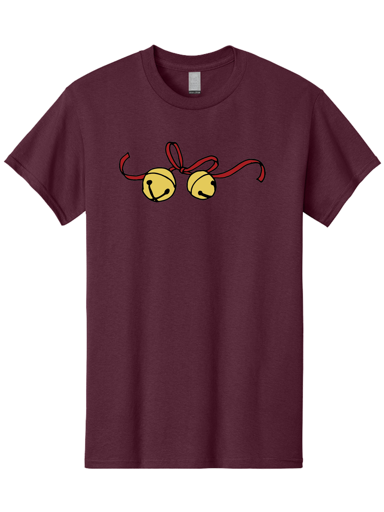 Sleigh-Bells Men'S Graphic Tee, 100% Cotton, Comfortable Casual Summer Wear, Machine Washable, Sleigh Bells, Jingle Bells, Red Ribbon, Festive Decor, Christmas Decorations, Holiday Cheer, Winter Wonderland, Cartoon Illustration, Yellow Bells Aab107