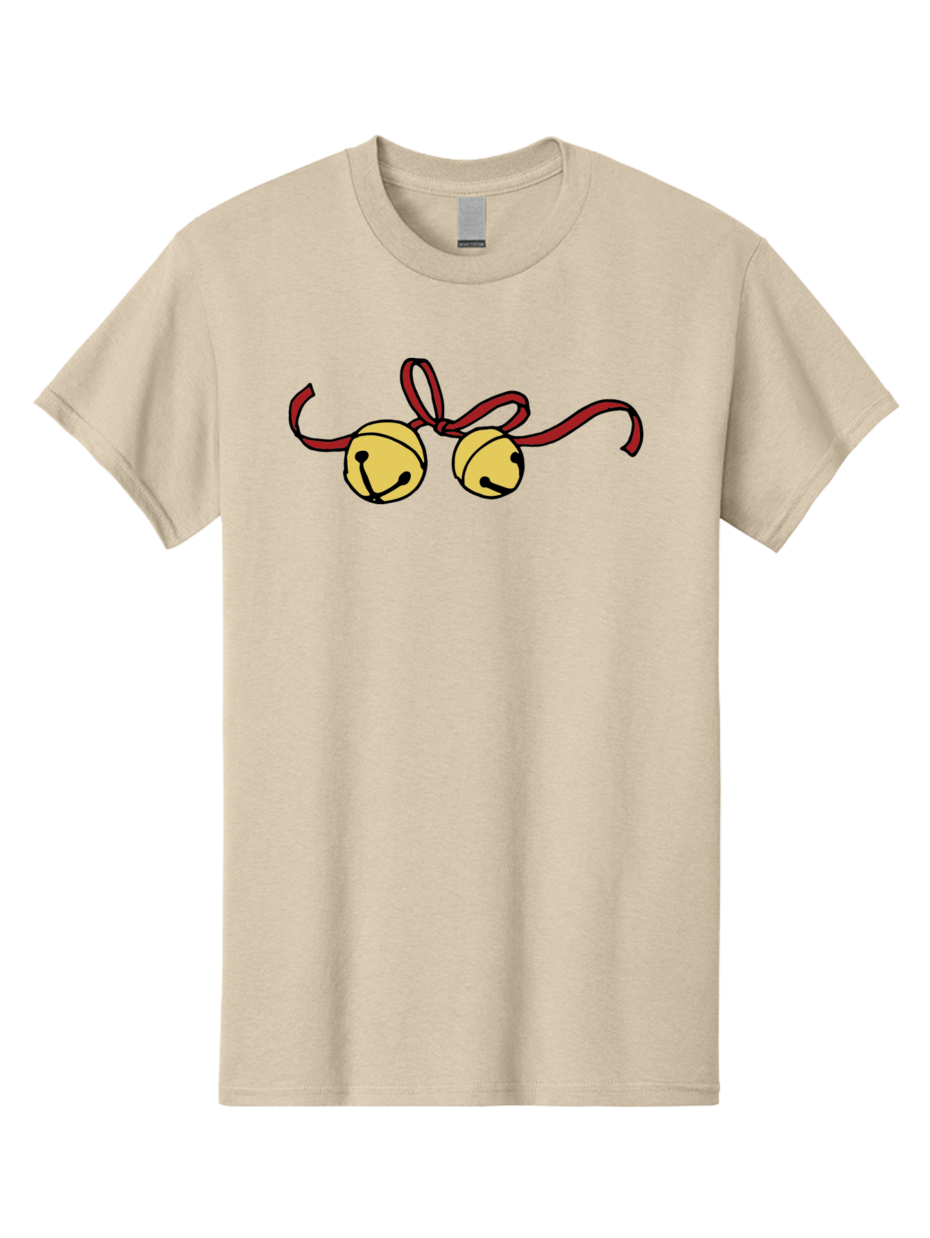 Sleigh-Bells Men'S Graphic Tee, 100% Cotton, Comfortable Casual Summer Wear, Machine Washable, Sleigh Bells, Jingle Bells, Red Ribbon, Festive Decor, Christmas Decorations, Holiday Cheer, Winter Wonderland, Cartoon Illustration, Yellow Bells Aab107