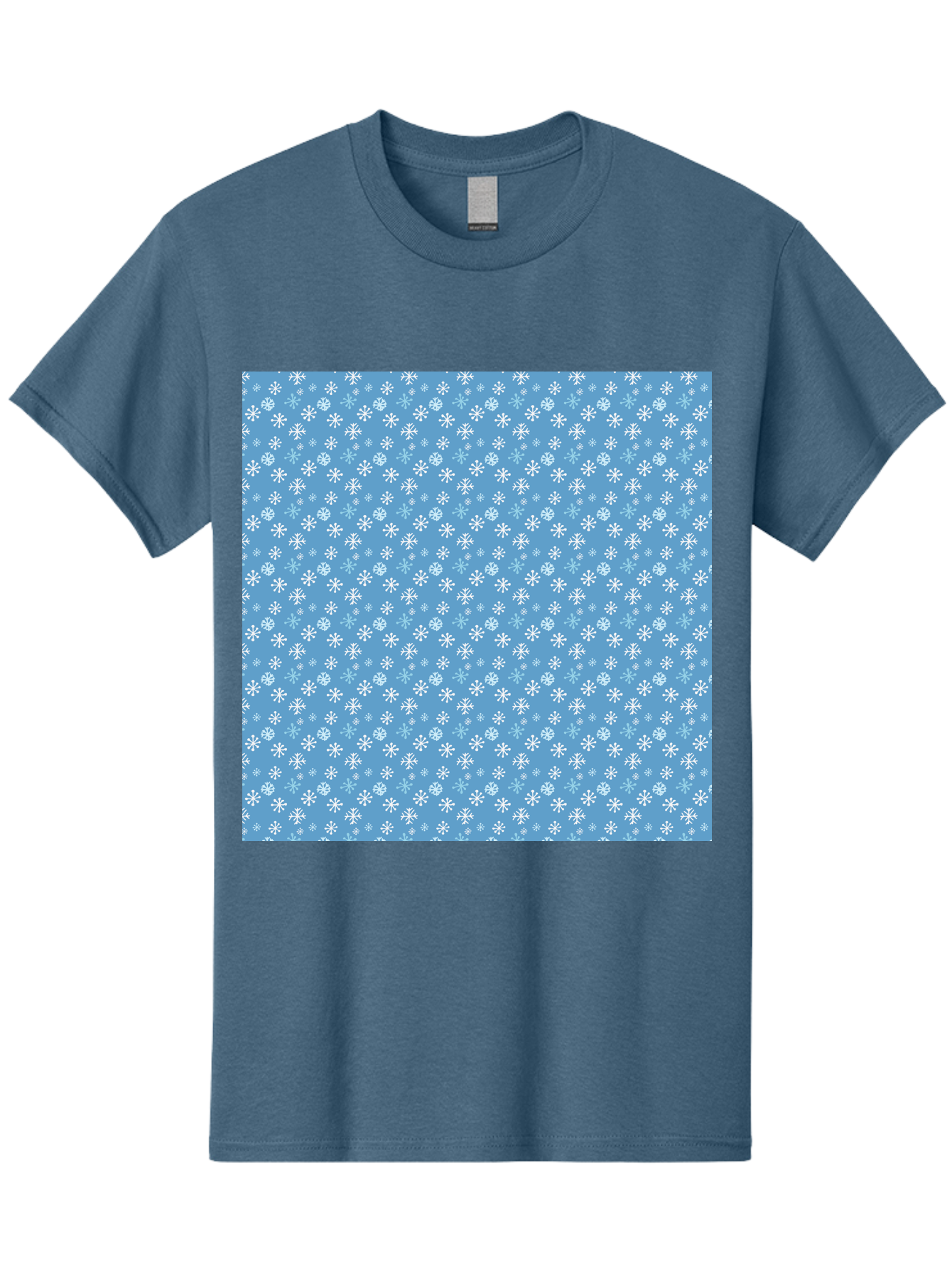 Snowflake-Pattern Men'S Graphic Tee, 100% Cotton, Comfortable Casual Summer Wear, Machine Washable, Snowflakes Pattern, White Snowflakes, Blue Background, Winter Theme, Festive Design, Delicate Snowflakes, Intricate Patterns, Holiday Decor, Aab121