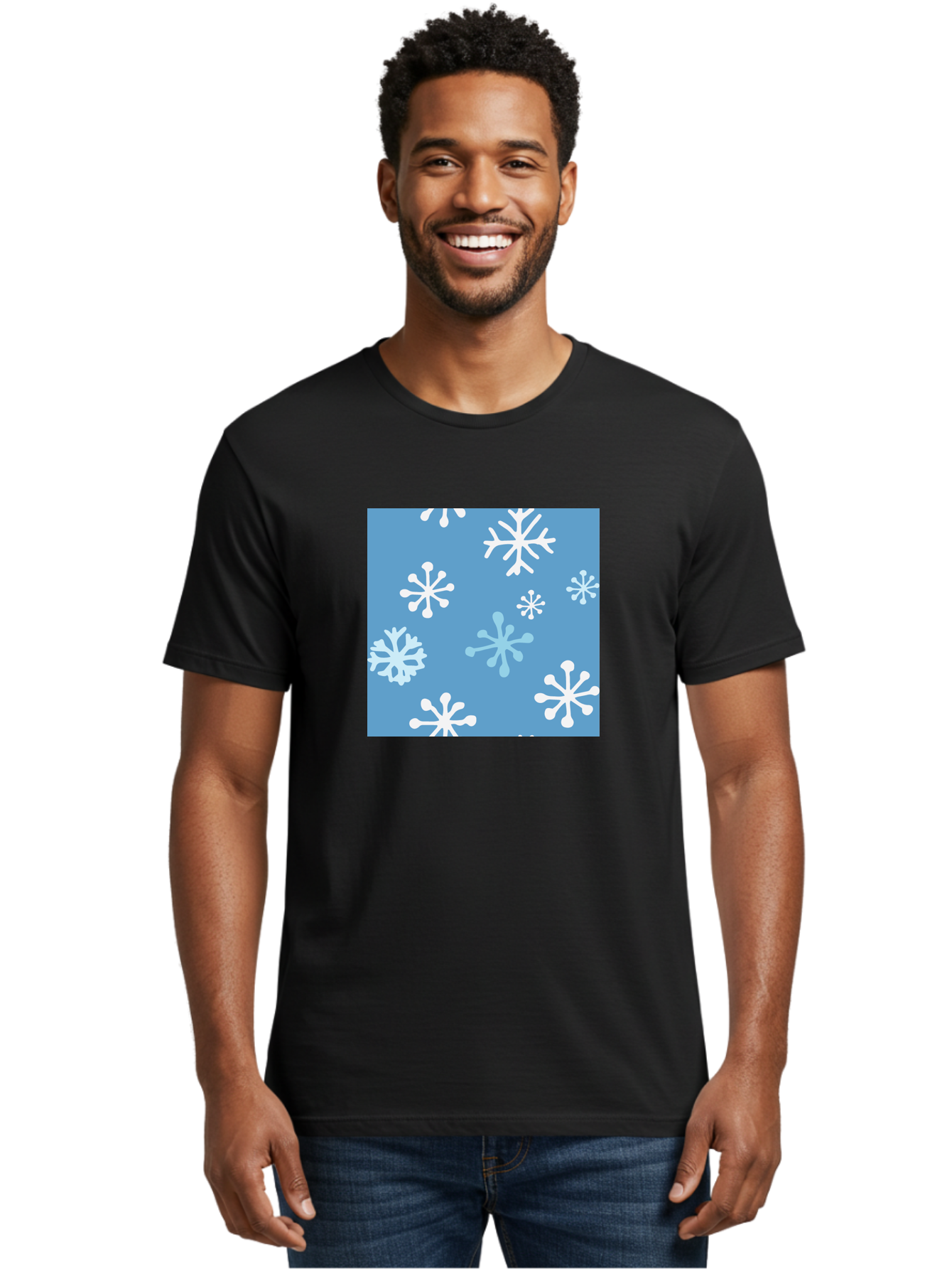 Snowflakes Men'S Graphic Tee, 100% Cotton, Comfortable Casual Summer Wear, Machine Washable, Winter Wonderland, Snowflake Pattern, Festive Design, Blue Background, White Snowflakes, Cold Weather, Snowy Scene, Holiday Theme, Seasonal Graphic, Aab123