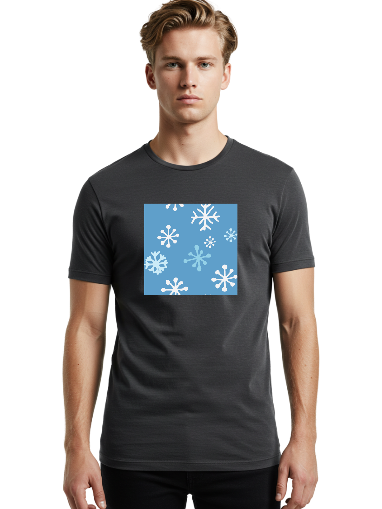 Snowflakes Men'S Graphic Tee, 100% Cotton, Comfortable Casual Summer Wear, Machine Washable, Winter Wonderland, Snowflake Pattern, Festive Design, Blue Background, White Snowflakes, Cold Weather, Snowy Scene, Holiday Theme, Seasonal Graphic, Aab123