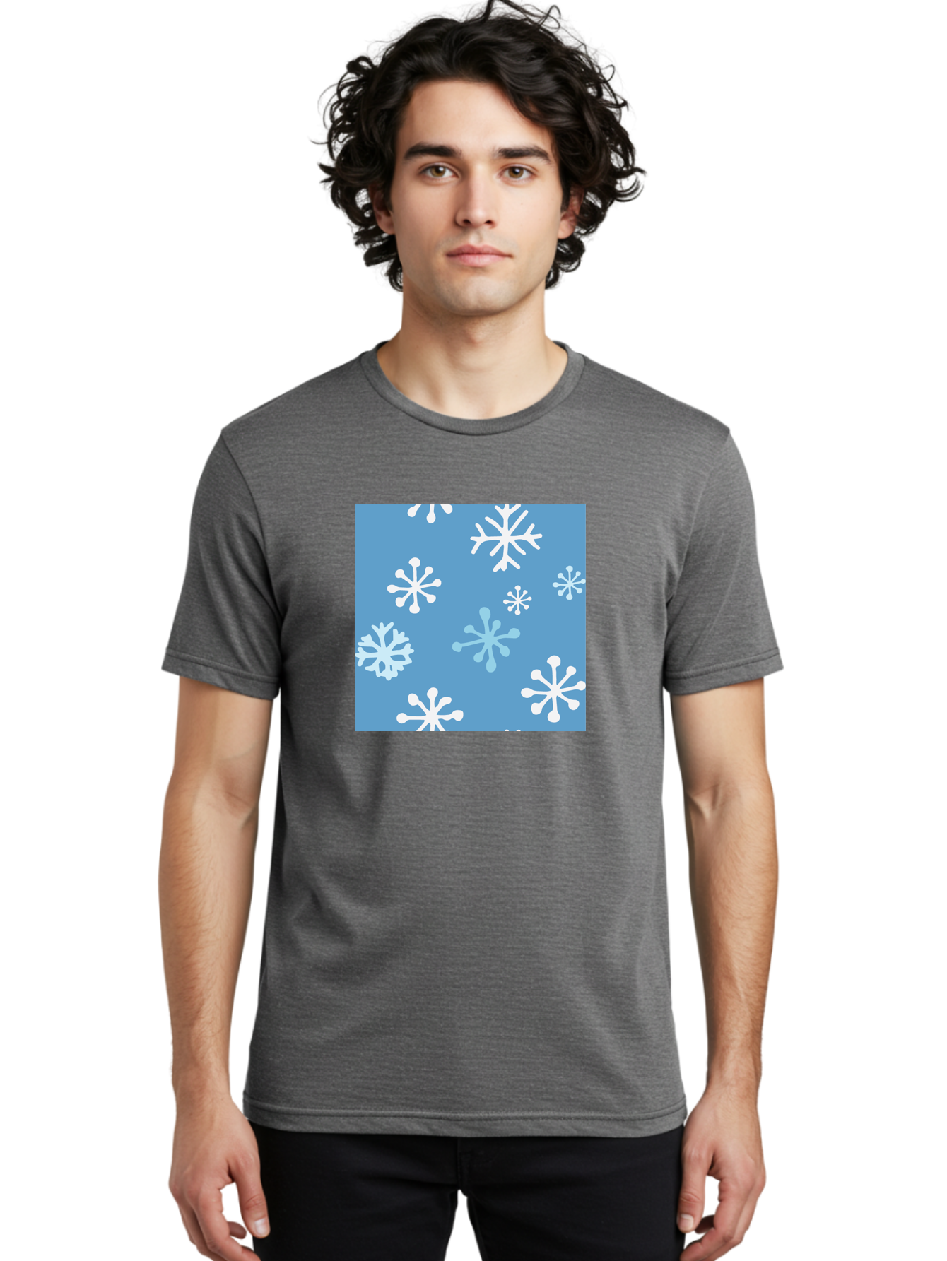 Snowflakes Men'S Graphic Tee, 100% Cotton, Comfortable Casual Summer Wear, Machine Washable, Winter Wonderland, Snowflake Pattern, Festive Design, Blue Background, White Snowflakes, Cold Weather, Snowy Scene, Holiday Theme, Seasonal Graphic, Aab123