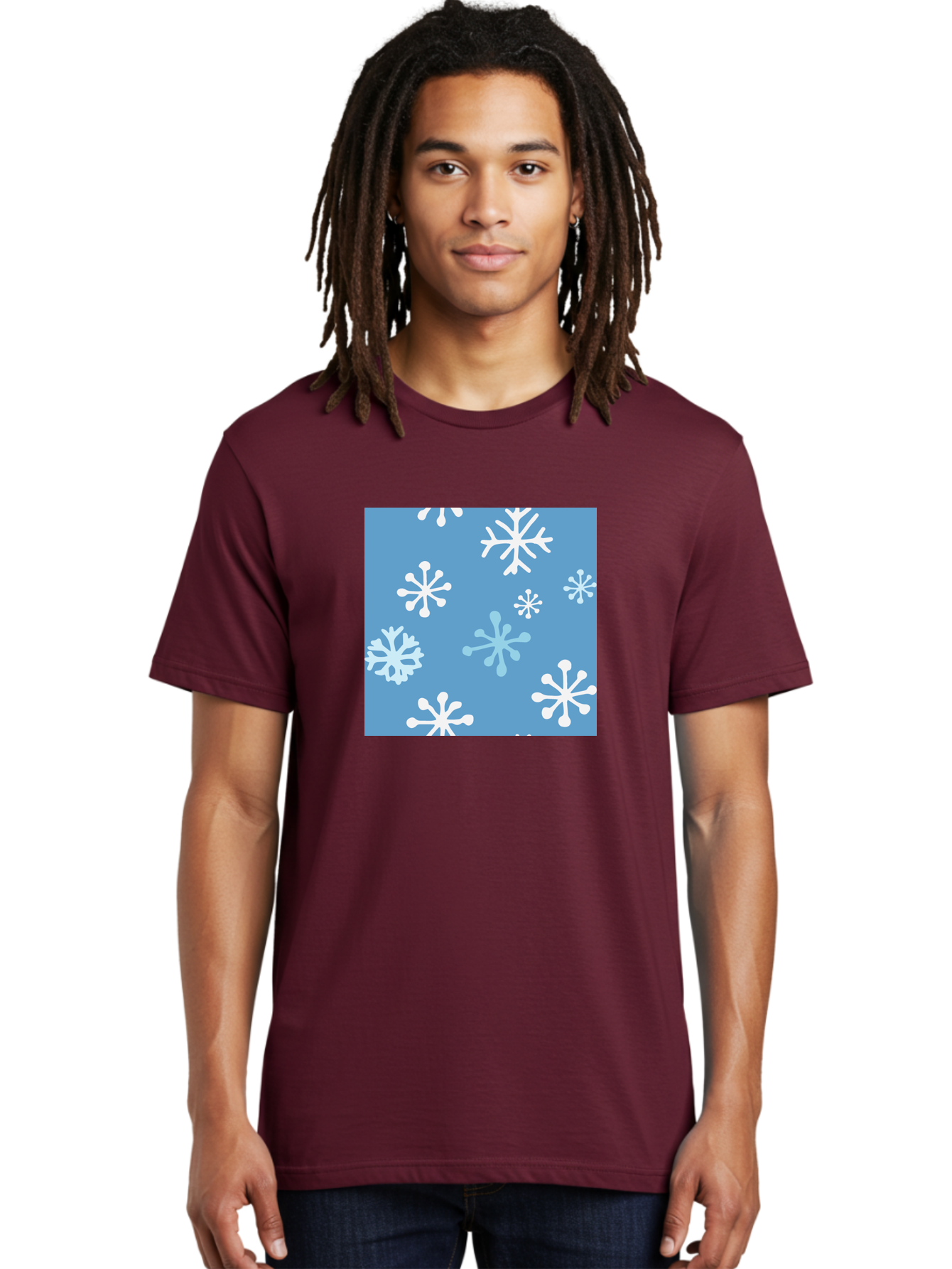 Snowflakes Men'S Graphic Tee, 100% Cotton, Comfortable Casual Summer Wear, Machine Washable, Winter Wonderland, Snowflake Pattern, Festive Design, Blue Background, White Snowflakes, Cold Weather, Snowy Scene, Holiday Theme, Seasonal Graphic, Aab123