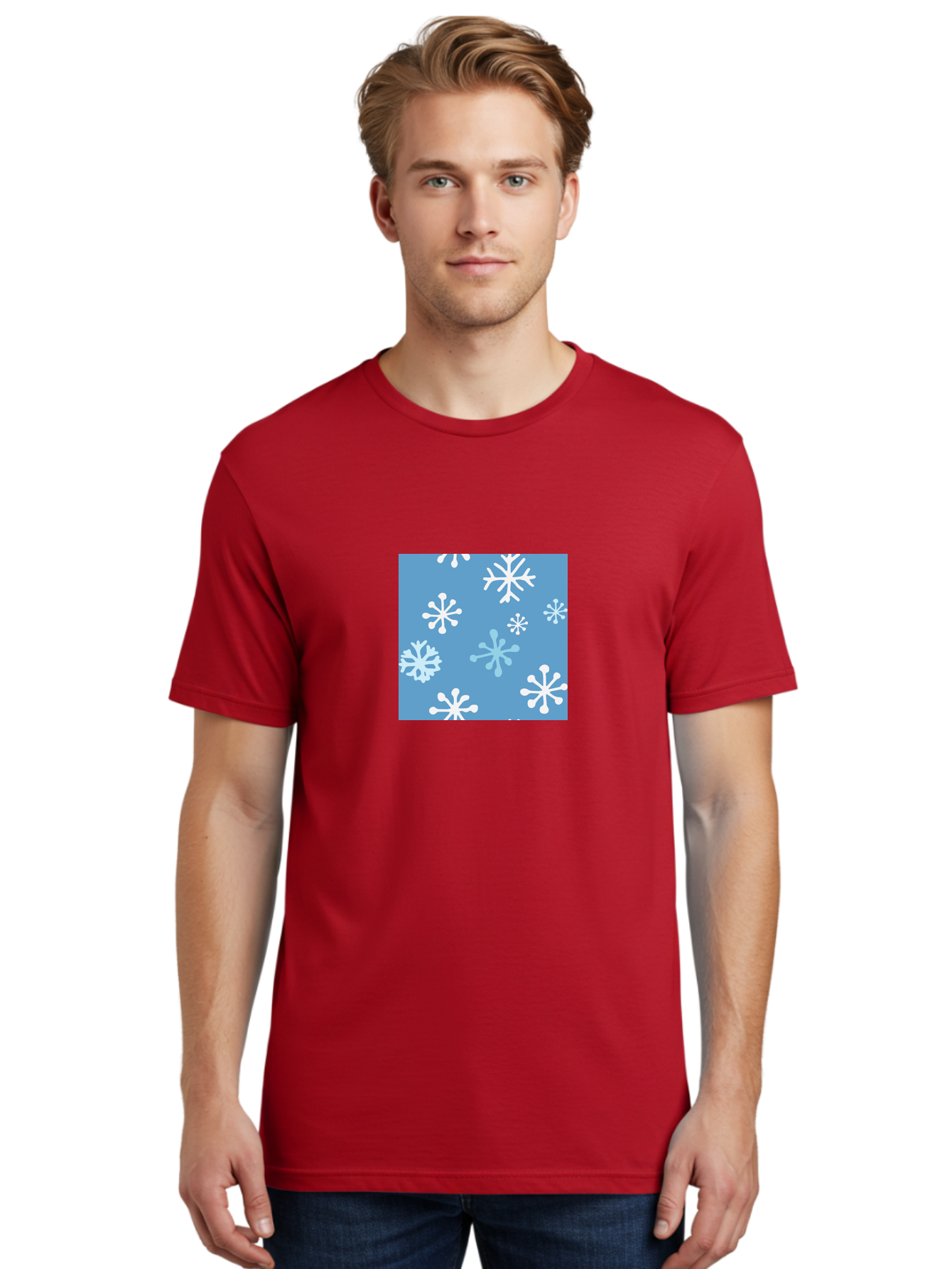Snowflakes Men'S Graphic Tee, 100% Cotton, Comfortable Casual Summer Wear, Machine Washable, Winter Wonderland, Snowflake Pattern, Festive Design, Blue Background, White Snowflakes, Cold Weather, Snowy Scene, Holiday Theme, Seasonal Graphic, Aab123