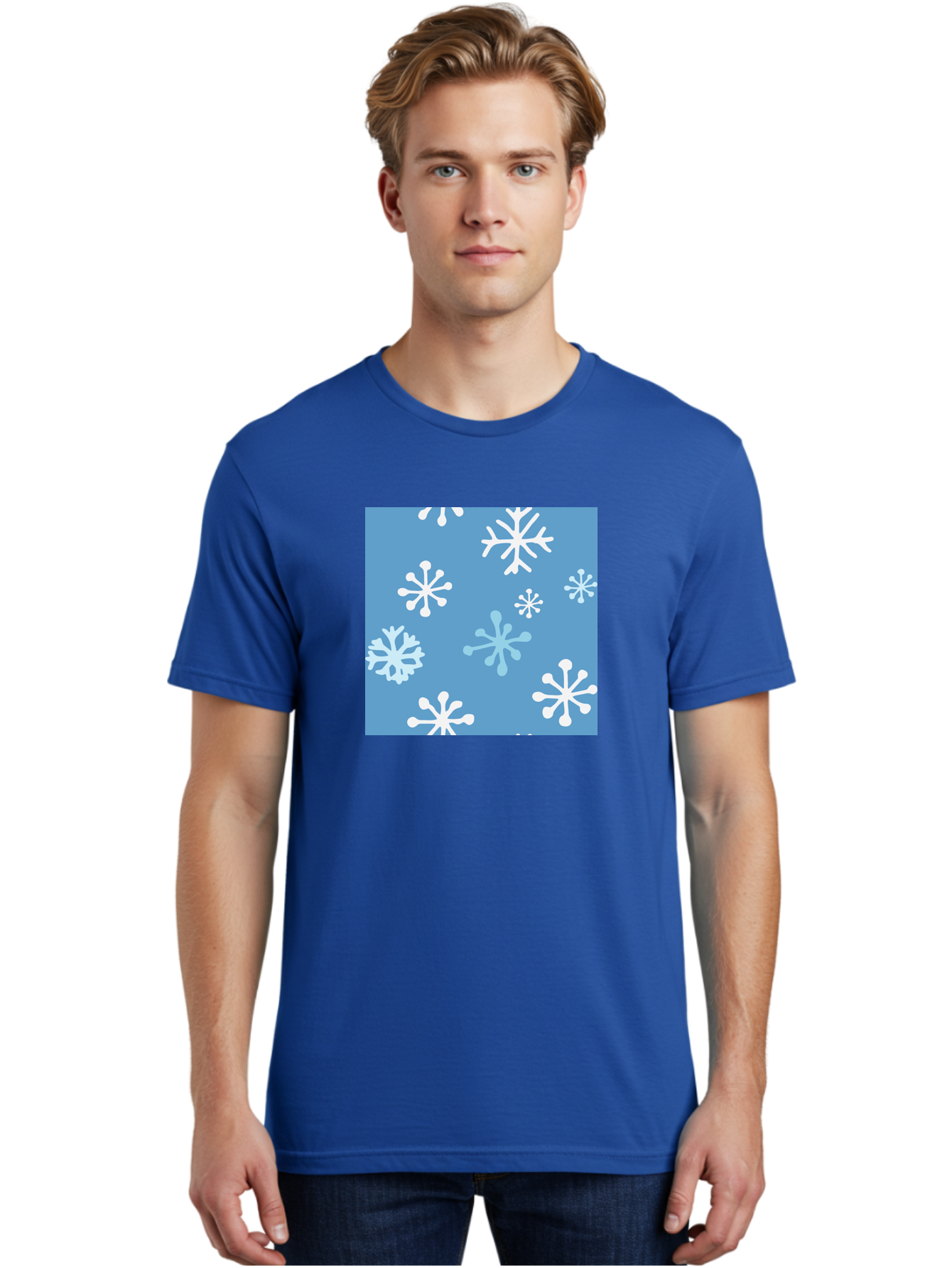 Snowflakes Men'S Graphic Tee, 100% Cotton, Comfortable Casual Summer Wear, Machine Washable, Winter Wonderland, Snowflake Pattern, Festive Design, Blue Background, White Snowflakes, Cold Weather, Snowy Scene, Holiday Theme, Seasonal Graphic, Aab123