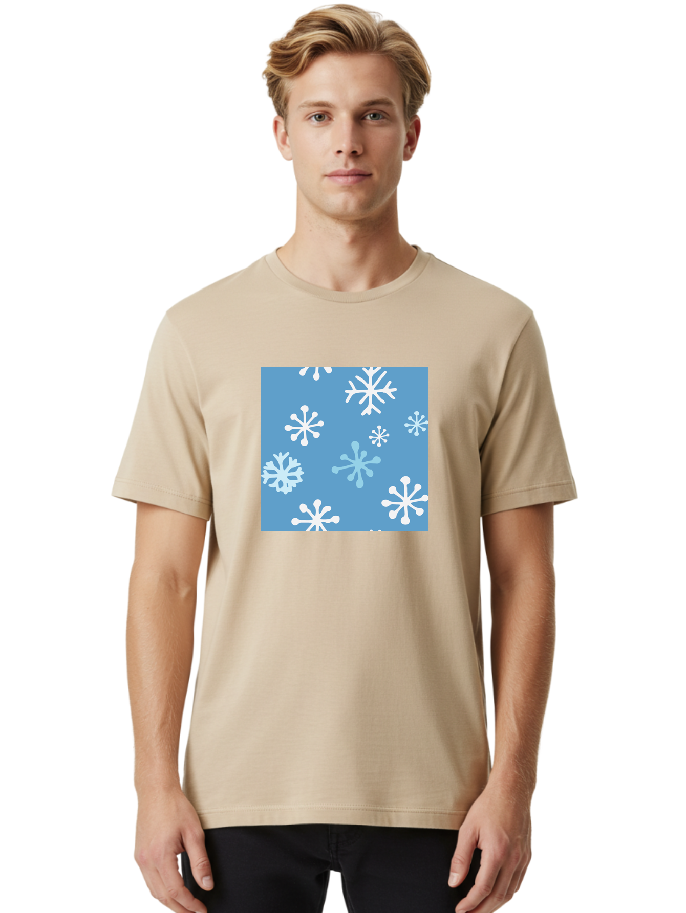 Snowflakes Men'S Graphic Tee, 100% Cotton, Comfortable Casual Summer Wear, Machine Washable, Winter Wonderland, Snowflake Pattern, Festive Design, Blue Background, White Snowflakes, Cold Weather, Snowy Scene, Holiday Theme, Seasonal Graphic, Aab123
