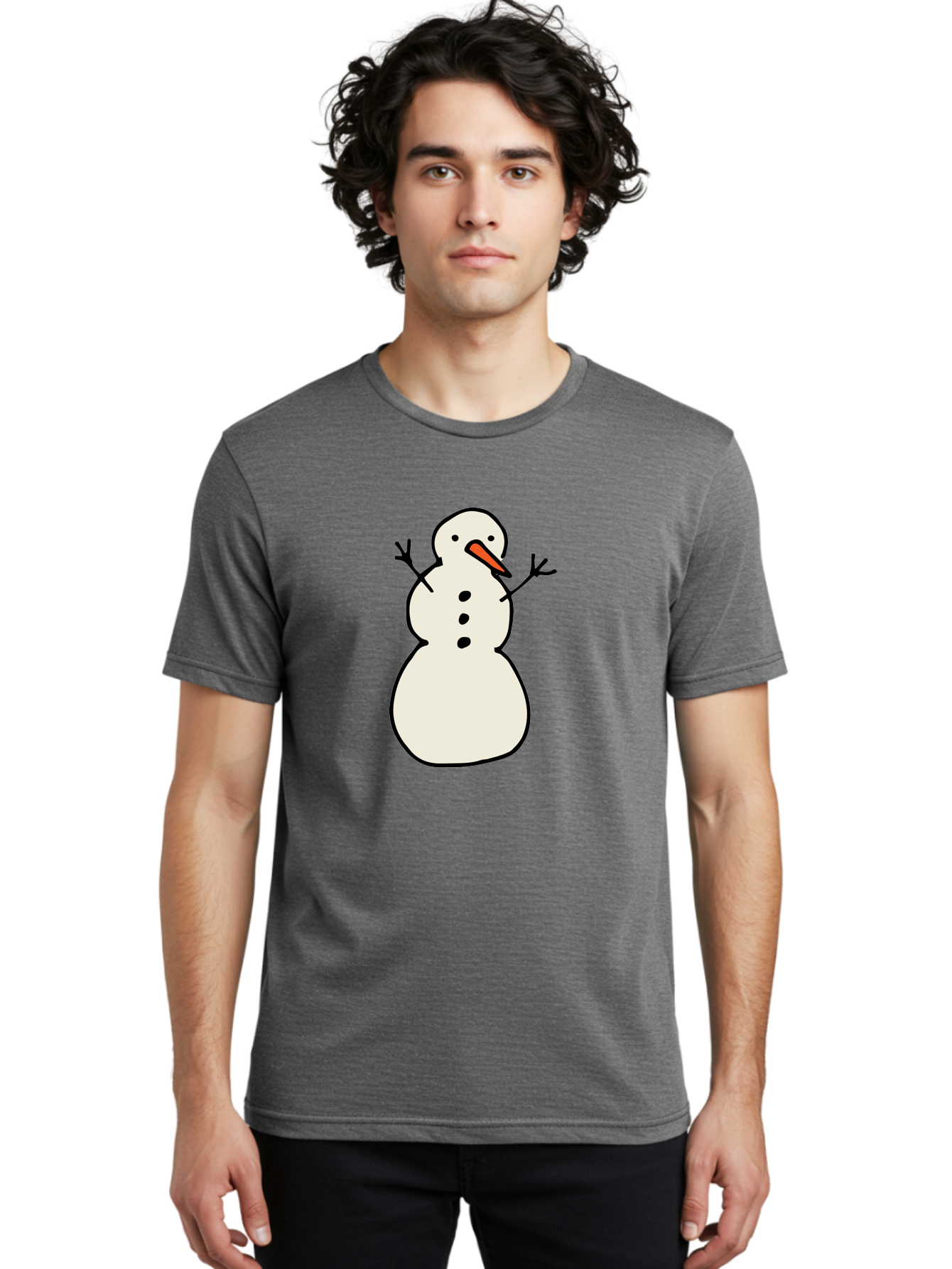 Snowman-1 Men'S Graphic Tee, 100% Cotton, Comfortable Casual Summer Wear, Machine Washable, Cartoon Snowman, White Snowman, Orange Nose, Black Dots, Winter Character, Festive Figure, Snowball Body, Simple Design, Cute Illustration, Aab124