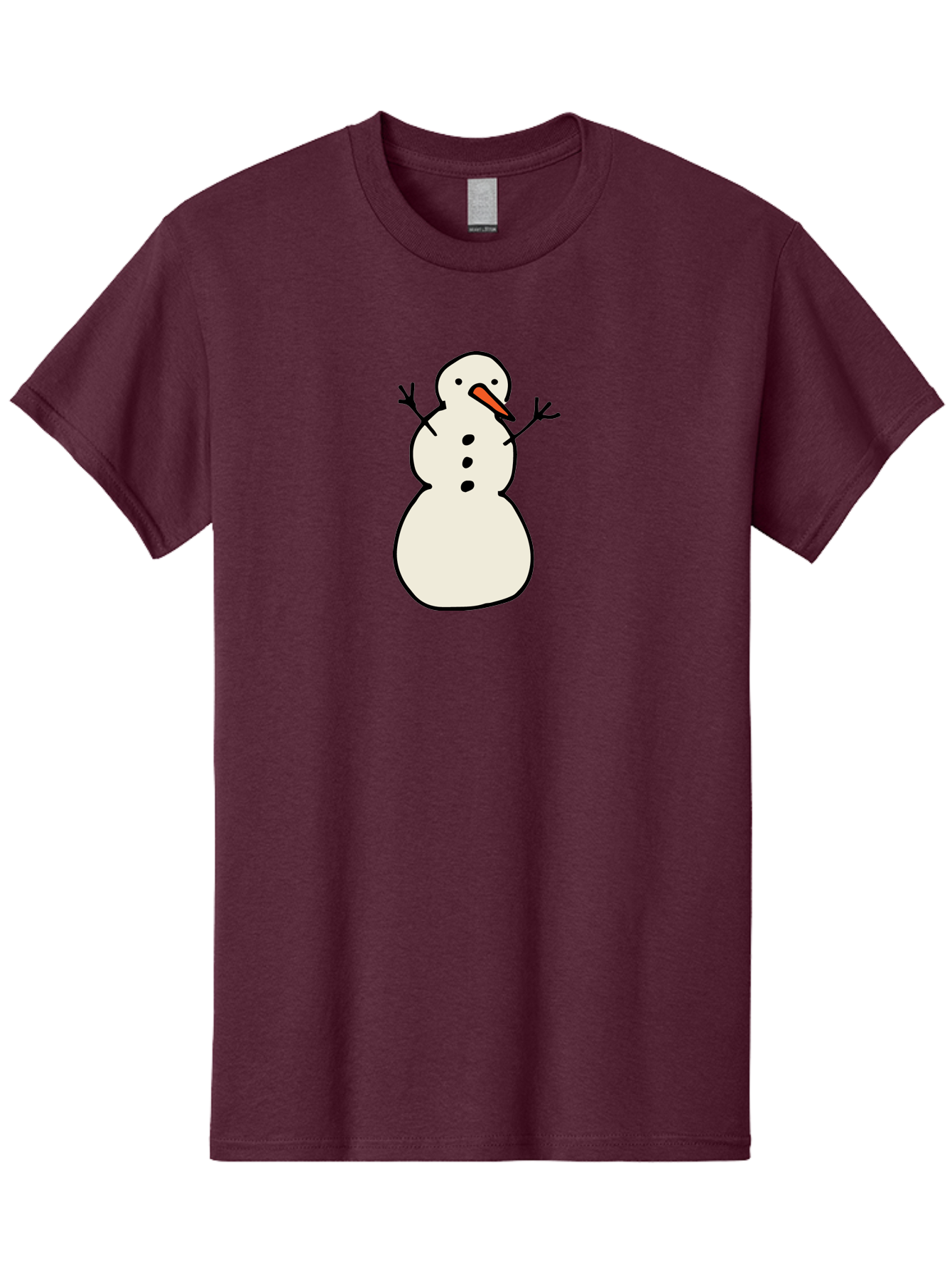 Snowman-1 Men'S Graphic Tee, 100% Cotton, Comfortable Casual Summer Wear, Machine Washable, Cartoon Snowman, White Snowman, Orange Nose, Black Dots, Winter Character, Festive Figure, Snowball Body, Simple Design, Cute Illustration, Aab124