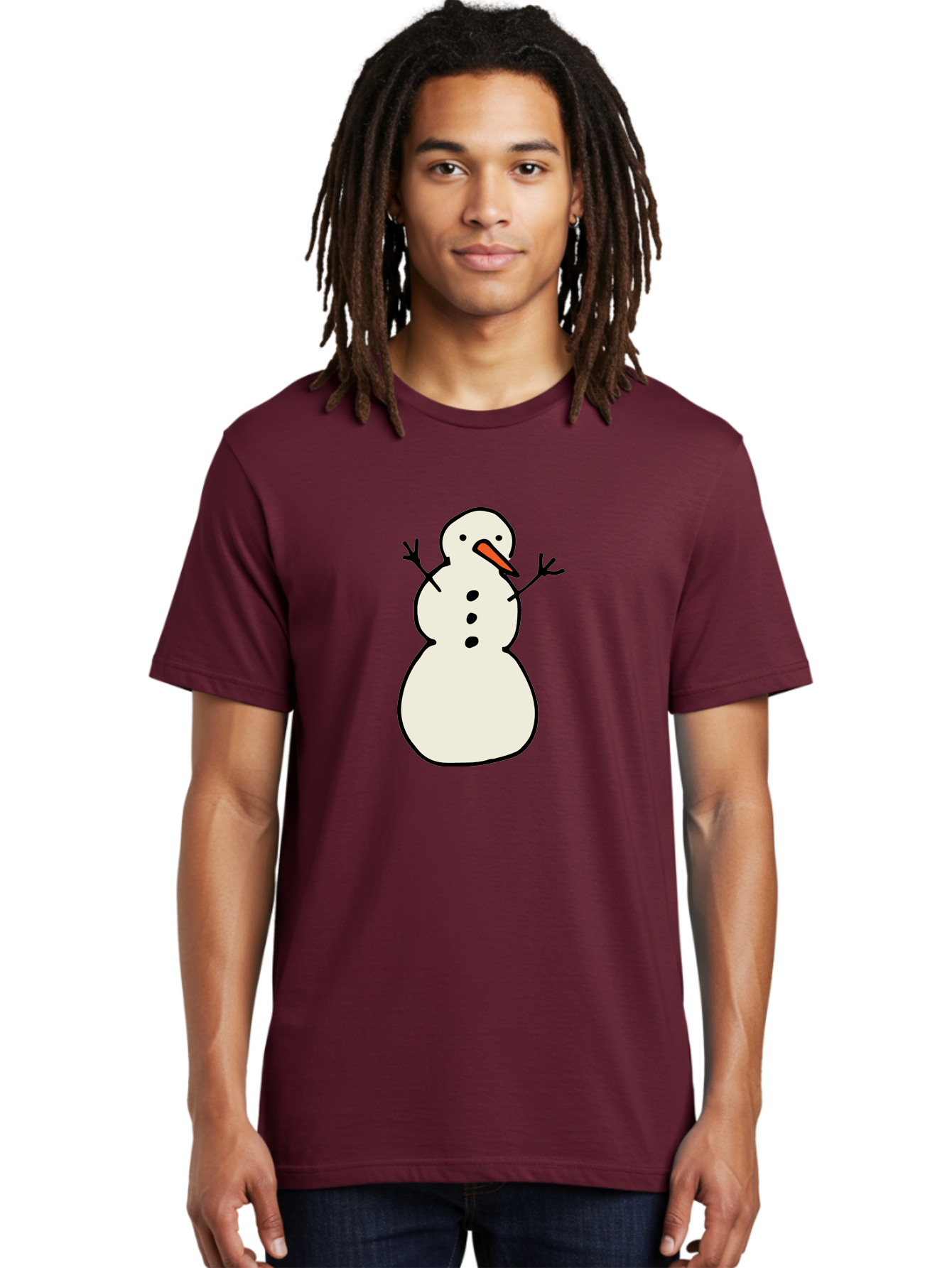 Snowman-1 Men'S Graphic Tee, 100% Cotton, Comfortable Casual Summer Wear, Machine Washable, Cartoon Snowman, White Snowman, Orange Nose, Black Dots, Winter Character, Festive Figure, Snowball Body, Simple Design, Cute Illustration, Aab124