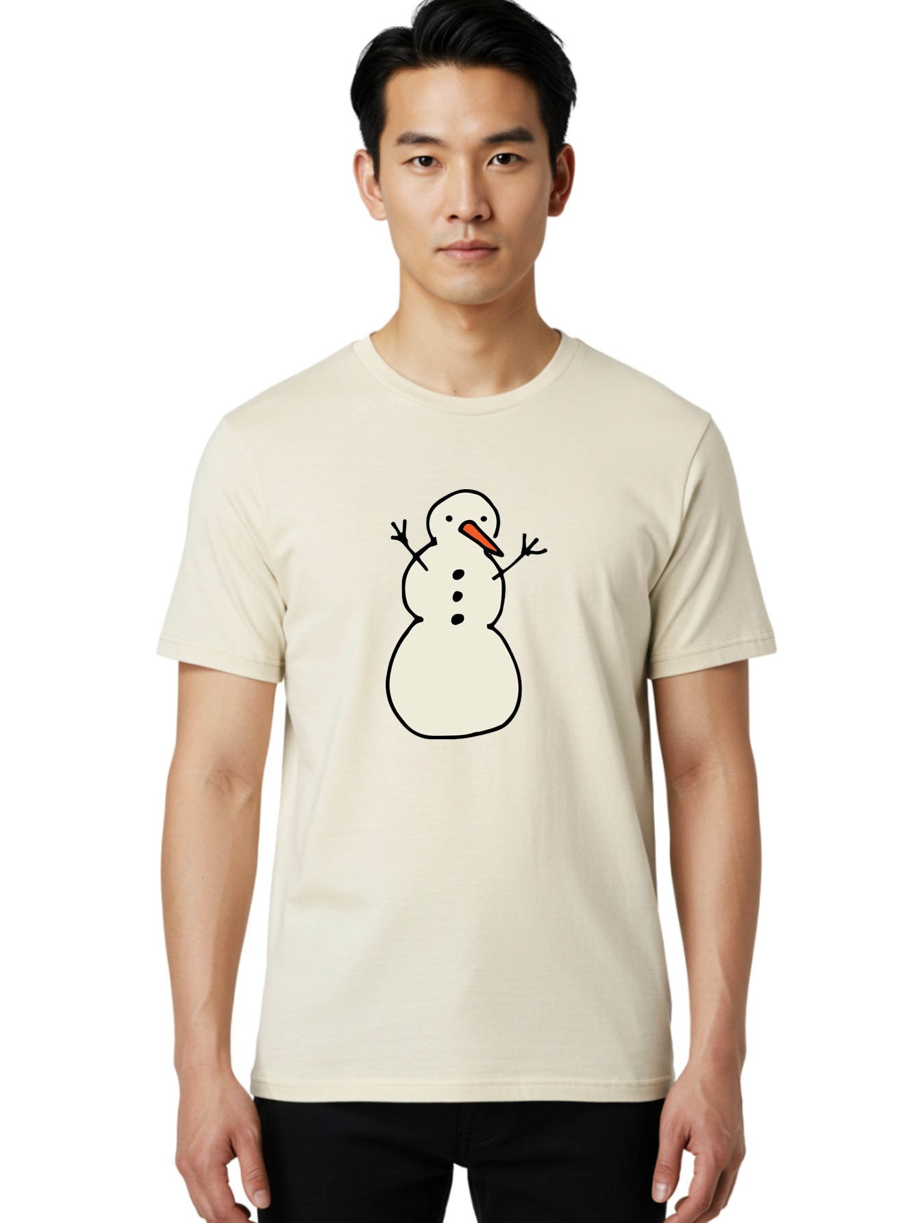 Snowman-1 Men'S Graphic Tee, 100% Cotton, Comfortable Casual Summer Wear, Machine Washable, Cartoon Snowman, White Snowman, Orange Nose, Black Dots, Winter Character, Festive Figure, Snowball Body, Simple Design, Cute Illustration, Aab124