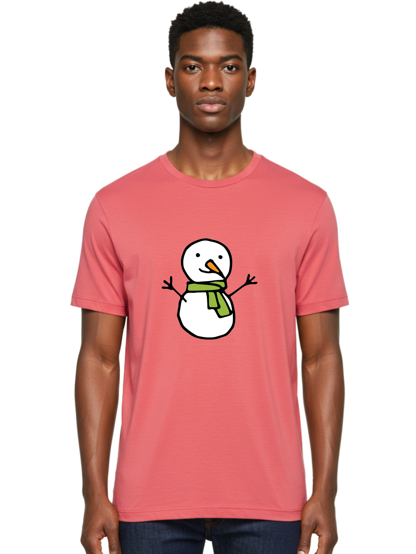 Snowman-4 Men'S Graphic Tee, 100% Cotton, Comfortable Casual Summer Wear, Machine Washable, Cartoon Snowman, Smiling Snowman, Winter Character, Green Scarf, Orange Nose, Friendly Snowman, Christmas Character, Digital Illustration, Aab127
