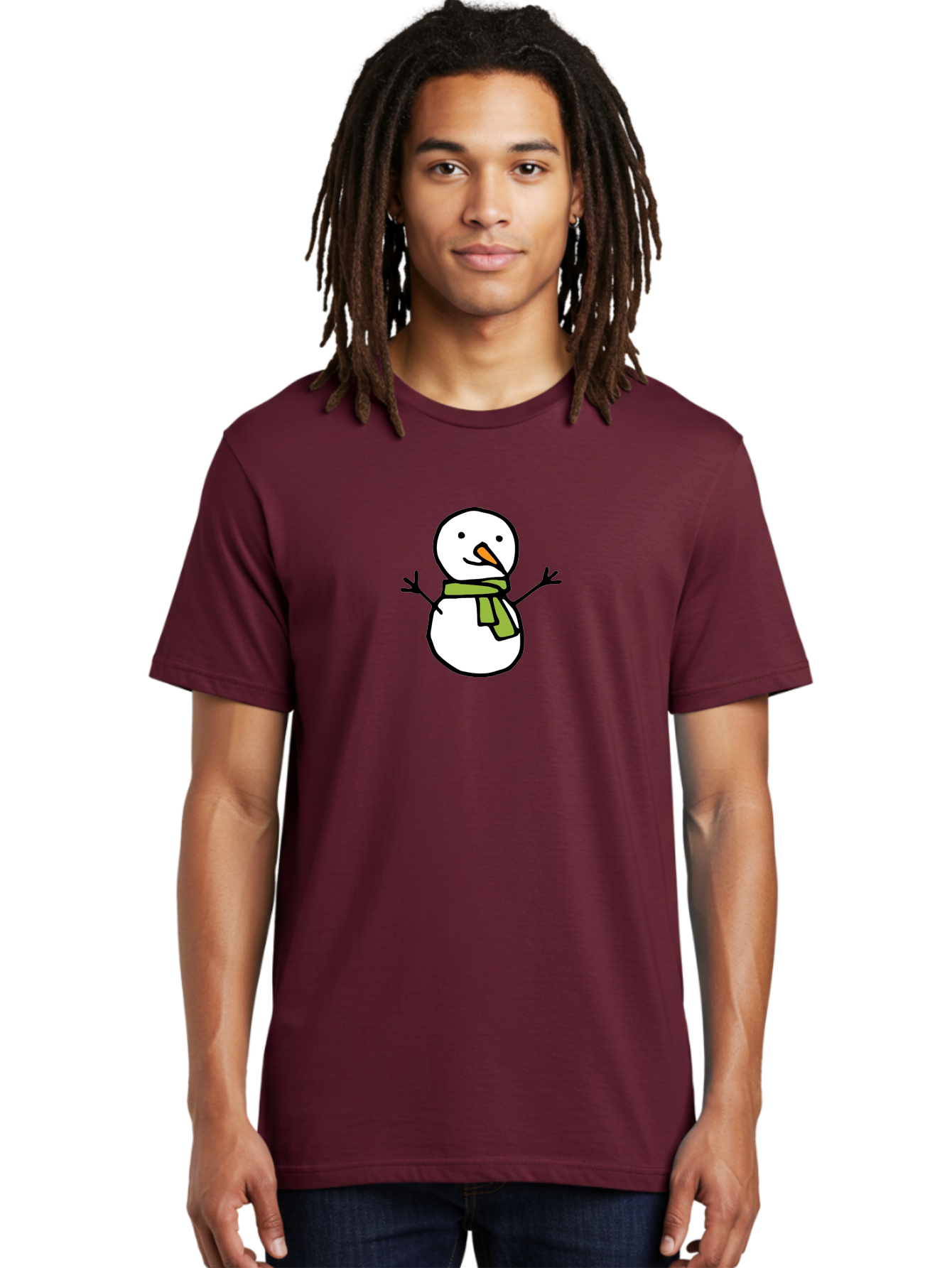 Snowman-4 Men'S Graphic Tee, 100% Cotton, Comfortable Casual Summer Wear, Machine Washable, Cartoon Snowman, Smiling Snowman, Winter Character, Green Scarf, Orange Nose, Friendly Snowman, Christmas Character, Digital Illustration, Aab127