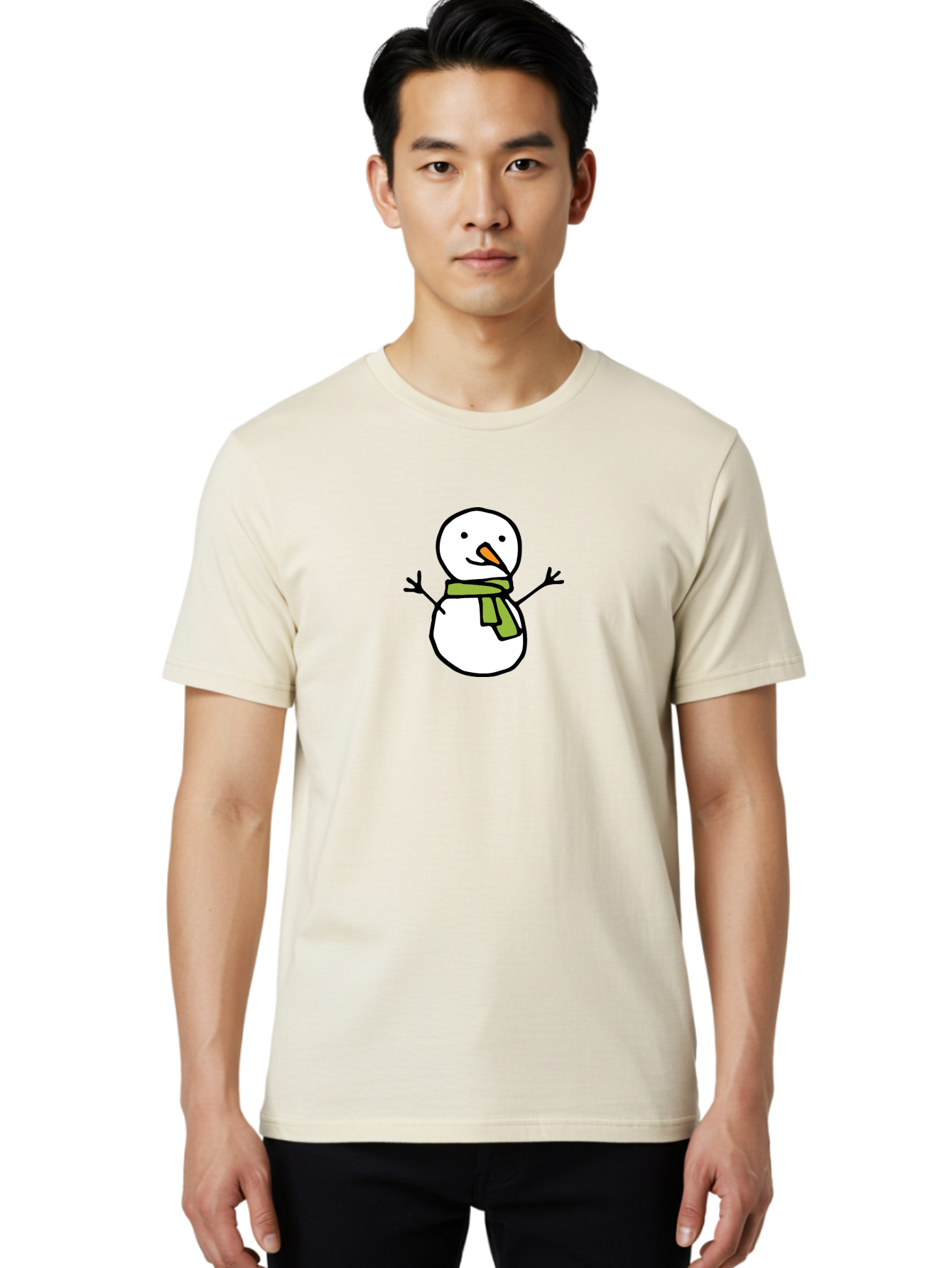 Snowman-4 Men'S Graphic Tee, 100% Cotton, Comfortable Casual Summer Wear, Machine Washable, Cartoon Snowman, Smiling Snowman, Winter Character, Green Scarf, Orange Nose, Friendly Snowman, Christmas Character, Digital Illustration, Aab127