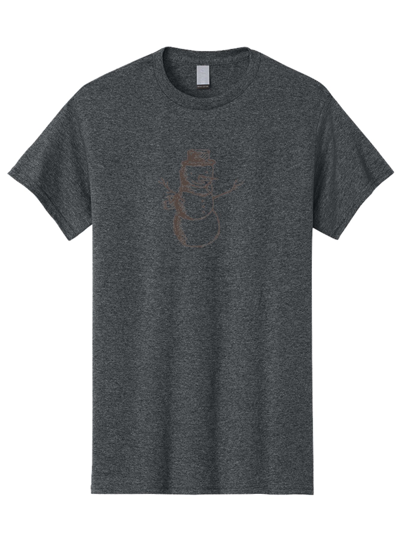 Snowman Men'S Graphic Tee, 100% Cotton, Comfortable Casual Summer Wear, Machine Washable, Hand Drawn Snowman, Winter Character, Festive Illustration, Christmas Theme, Snowman With Top Hat, Scarf And Branches, Cartoon Style, Simple Drawing, Aab128