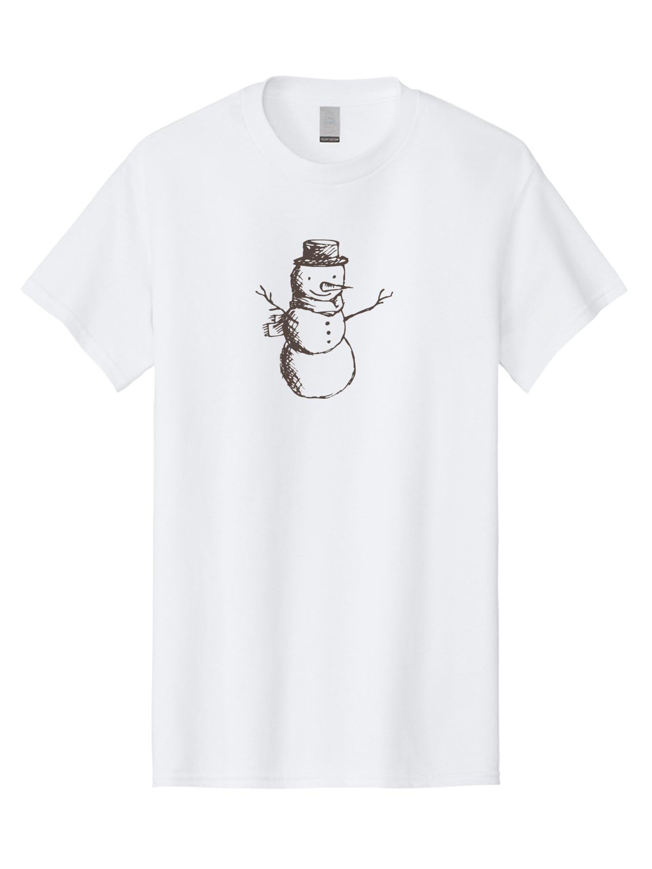 Snowman Men'S Graphic Tee, 100% Cotton, Comfortable Casual Summer Wear, Machine Washable, Hand Drawn Snowman, Winter Character, Festive Illustration, Christmas Theme, Snowman With Top Hat, Scarf And Branches, Cartoon Style, Simple Drawing, Aab128