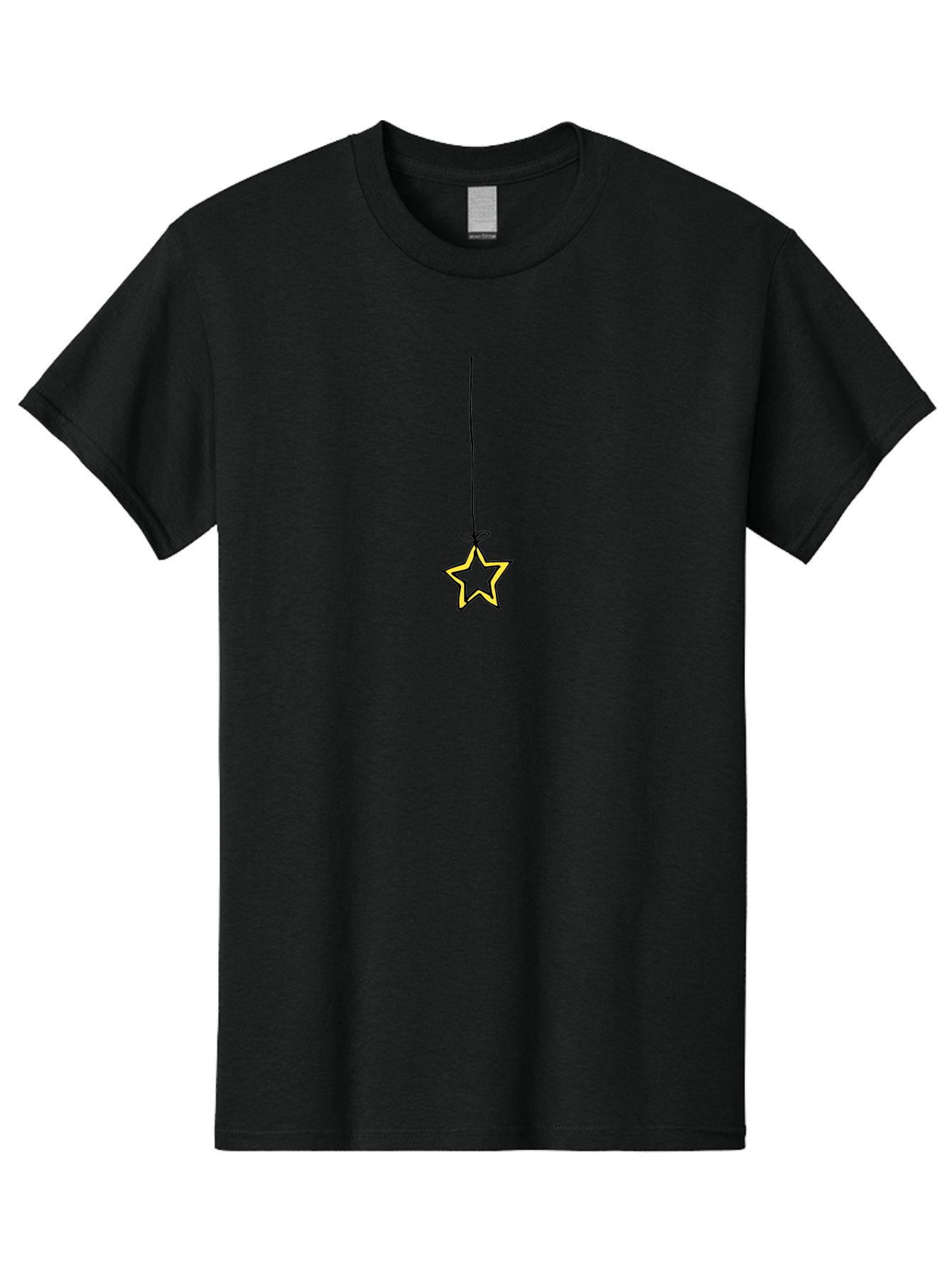 Star-Hanging-On-A-String Men'S Graphic Tee, 100% Cotton, Comfortable Casual Summer Wear, Machine Washable, Yellow Star, Hanging Star, Festive Decoration, Cartoon Style, Holiday Theme, Star Symbol, Decoration Idea, Minimalist Design, Aab133