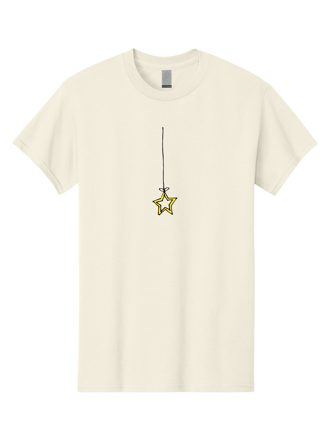Star-Hanging-On-A-String Men'S Graphic Tee, 100% Cotton, Comfortable Casual Summer Wear, Machine Washable, Yellow Star, Hanging Star, Festive Decoration, Cartoon Style, Holiday Theme, Star Symbol, Decoration Idea, Minimalist Design, Aab133