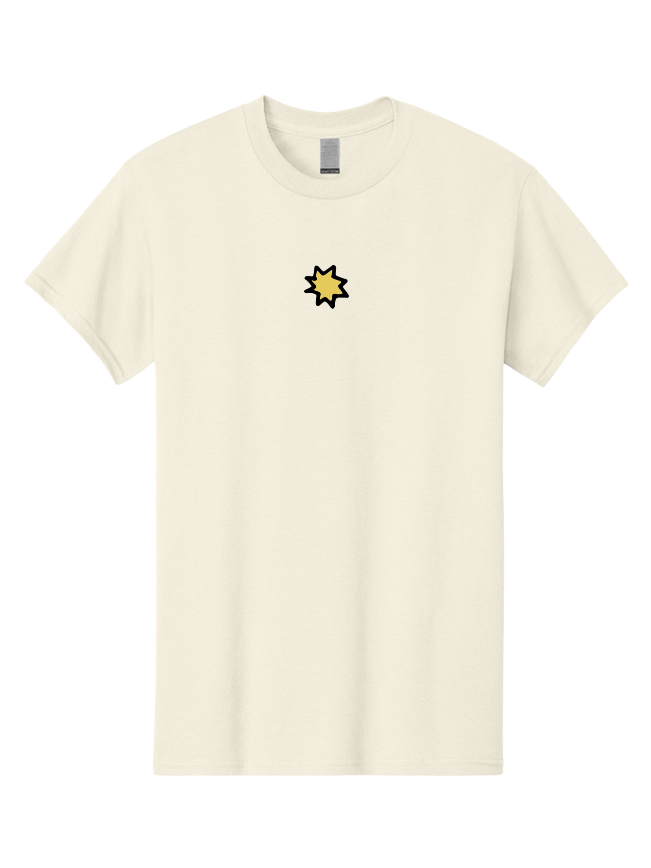 Star-Icon Men'S Graphic Tee, 100% Cotton, Comfortable Casual Summer Wear, Machine Washable, Yellow Star, Cartoon Style, Simple Design, Black Outline, Graphic Element, Illustration, Digital Art Aab134