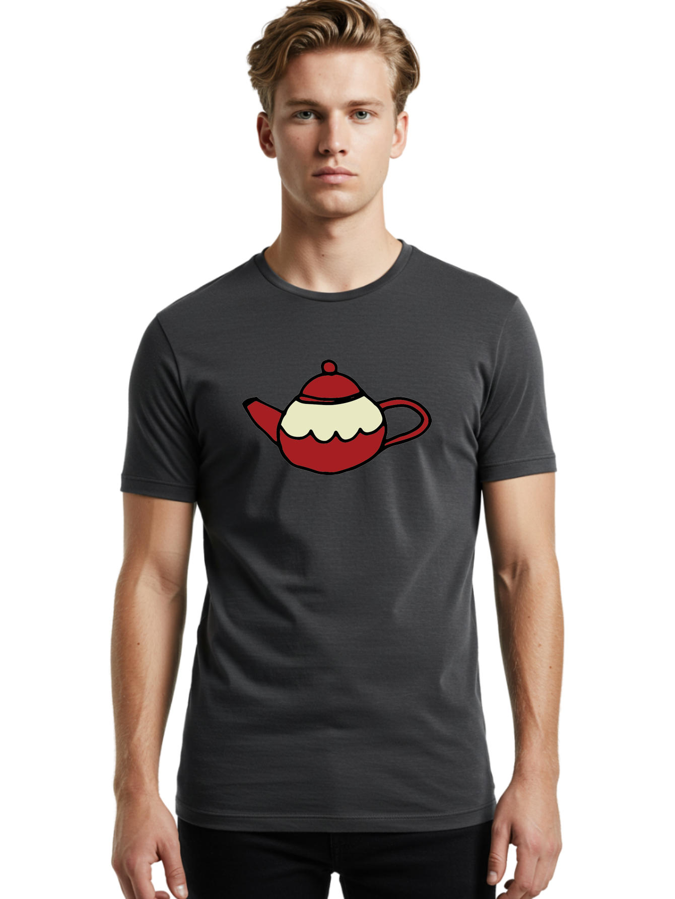 Teapot Men'S Graphic Tee, 100% Cotton, Comfortable Casual Summer Wear, Machine Washable, Teapot, Red Teapot, Cartoon Teapot, Tea, Beverage, Hospitality, Comfort, Whimsical Illustration, Tea Party, Digital Art Aab142