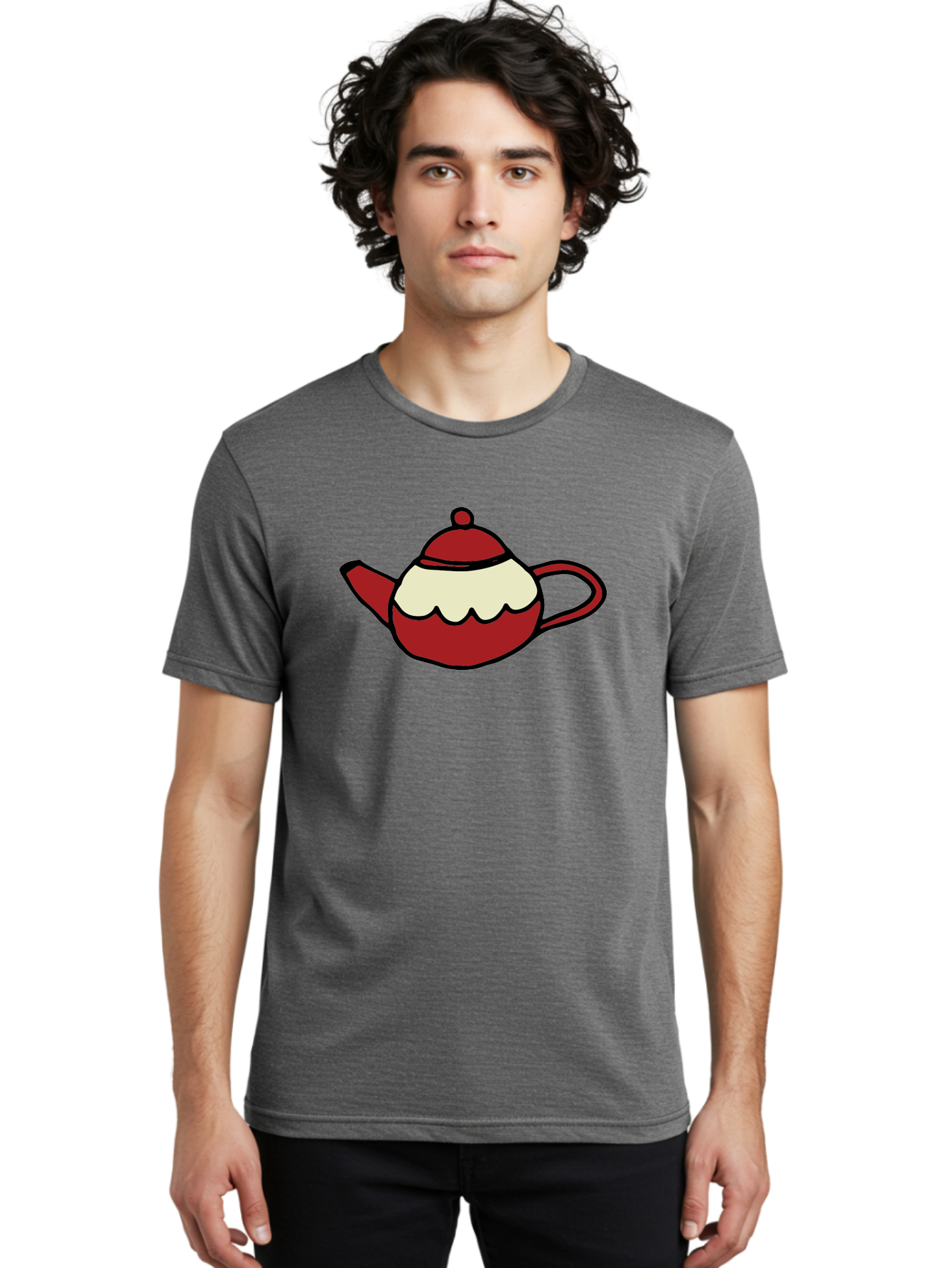 Teapot Men'S Graphic Tee, 100% Cotton, Comfortable Casual Summer Wear, Machine Washable, Teapot, Red Teapot, Cartoon Teapot, Tea, Beverage, Hospitality, Comfort, Whimsical Illustration, Tea Party, Digital Art Aab142