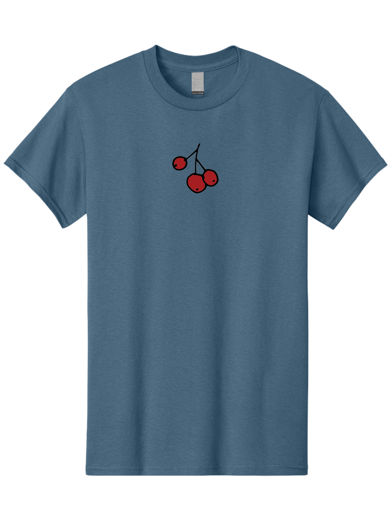 Three-Cherries Men'S Graphic Tee, 100% Cotton, Comfortable Casual Summer Wear, Machine Washable, Red Cherries, Simple Drawing, Cartoon Style, Sweet Fruit, Bold Lines, Black Stems, Ripe Cherries, Minimalist Design, Digital Art Aab143