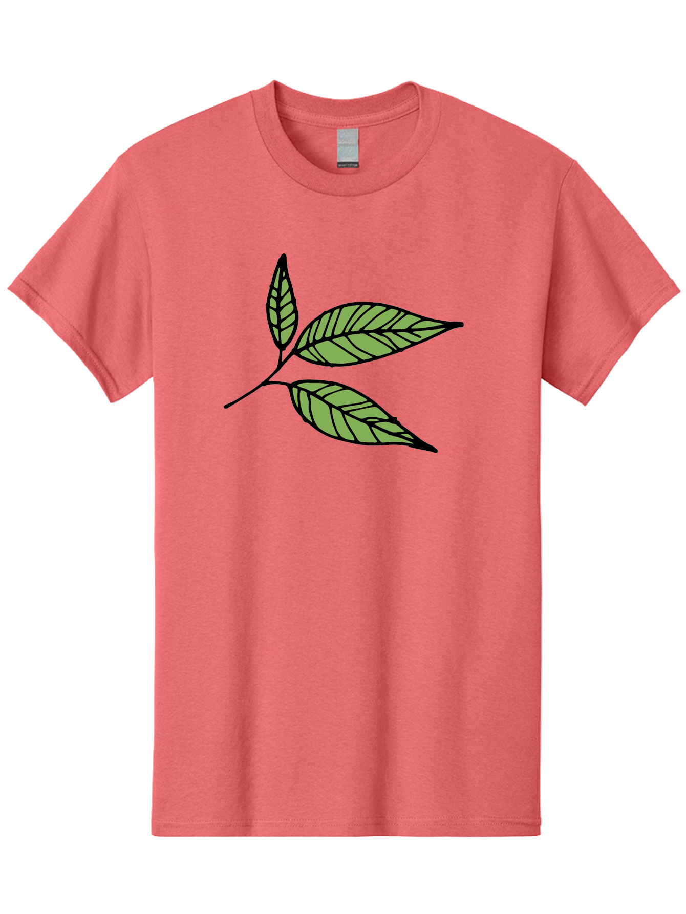 Three-Leaves Men'S Graphic Tee, 100% Cotton, Comfortable Casual Summer Wear, Machine Washable, Simple Leaf Illustration, Minimalist Design, Black Outline, Green Leaves, Leaf Veins, Foliage Artwork, Nature-Inspired Graphics, Aab144
