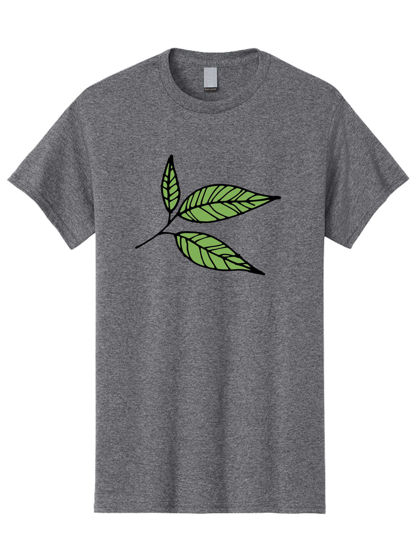 Three-Leaves Men'S Graphic Tee, 100% Cotton, Comfortable Casual Summer Wear, Machine Washable, Simple Leaf Illustration, Minimalist Design, Black Outline, Green Leaves, Leaf Veins, Foliage Artwork, Nature-Inspired Graphics, Aab144