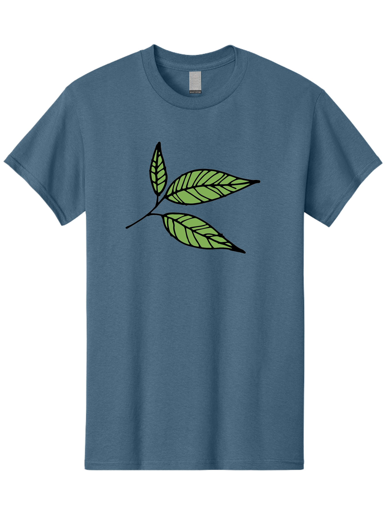 Three-Leaves Men'S Graphic Tee, 100% Cotton, Comfortable Casual Summer Wear, Machine Washable, Simple Leaf Illustration, Minimalist Design, Black Outline, Green Leaves, Leaf Veins, Foliage Artwork, Nature-Inspired Graphics, Aab144