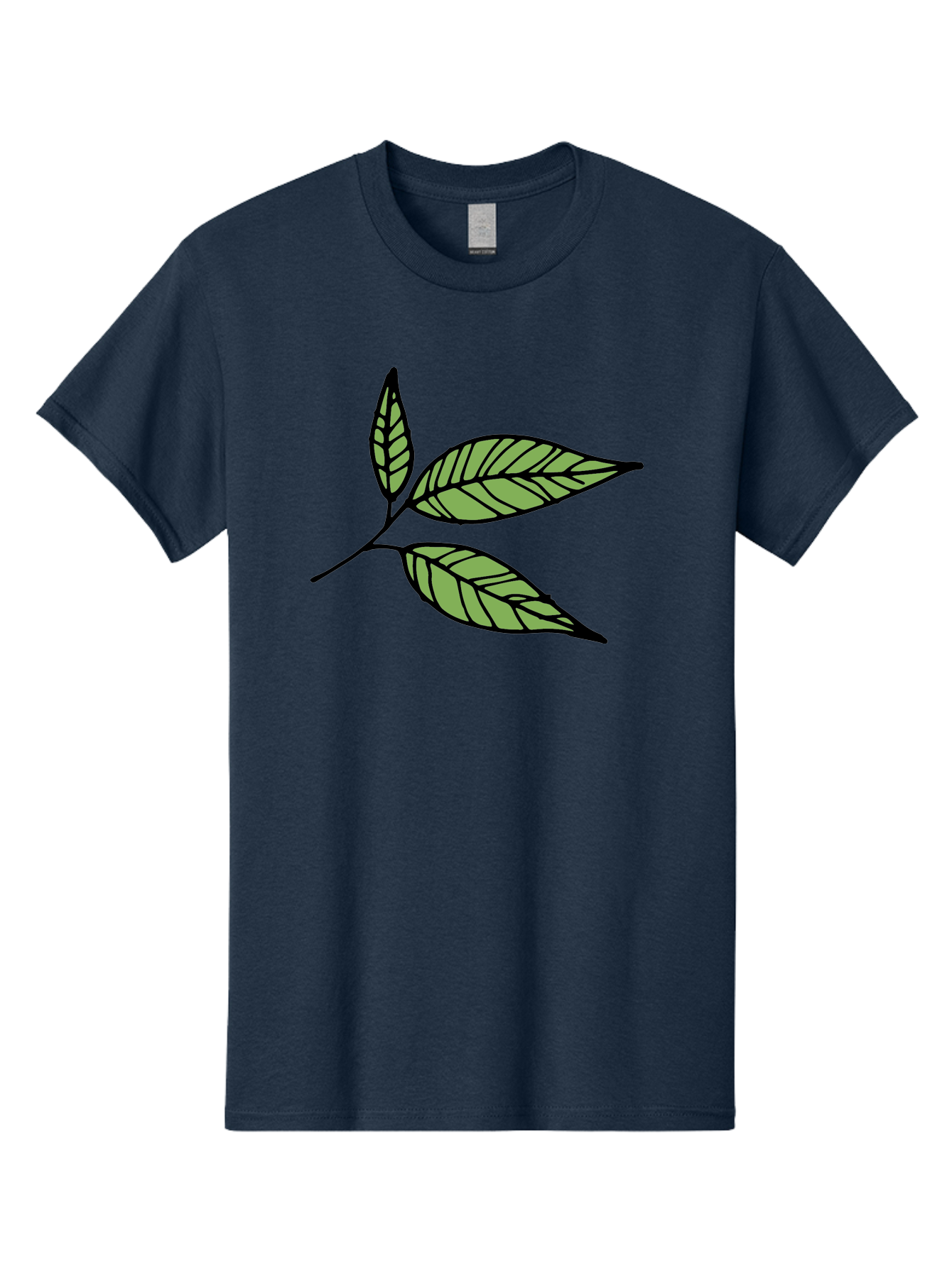 Three-Leaves Men'S Graphic Tee, 100% Cotton, Comfortable Casual Summer Wear, Machine Washable, Simple Leaf Illustration, Minimalist Design, Black Outline, Green Leaves, Leaf Veins, Foliage Artwork, Nature-Inspired Graphics, Aab144