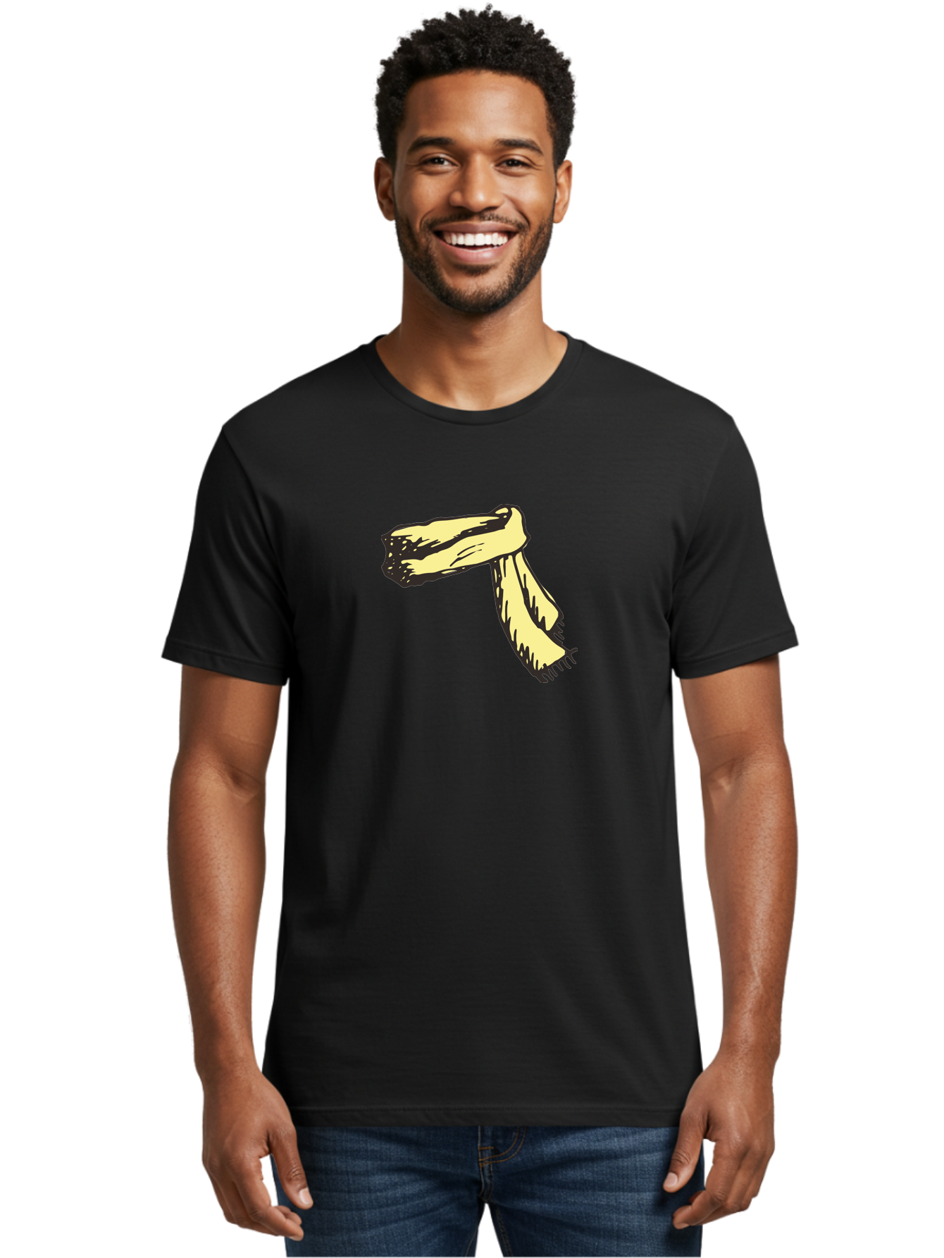 Torn-Fabric Men'S Graphic Tee, 100% Cotton, Comfortable Casual Summer Wear, Machine Washable, Yellow Scarf, Casual Fashion, Accessory, Stylish Look, Fashion Trend, Winter Wear, Clothing Accessory Aab146