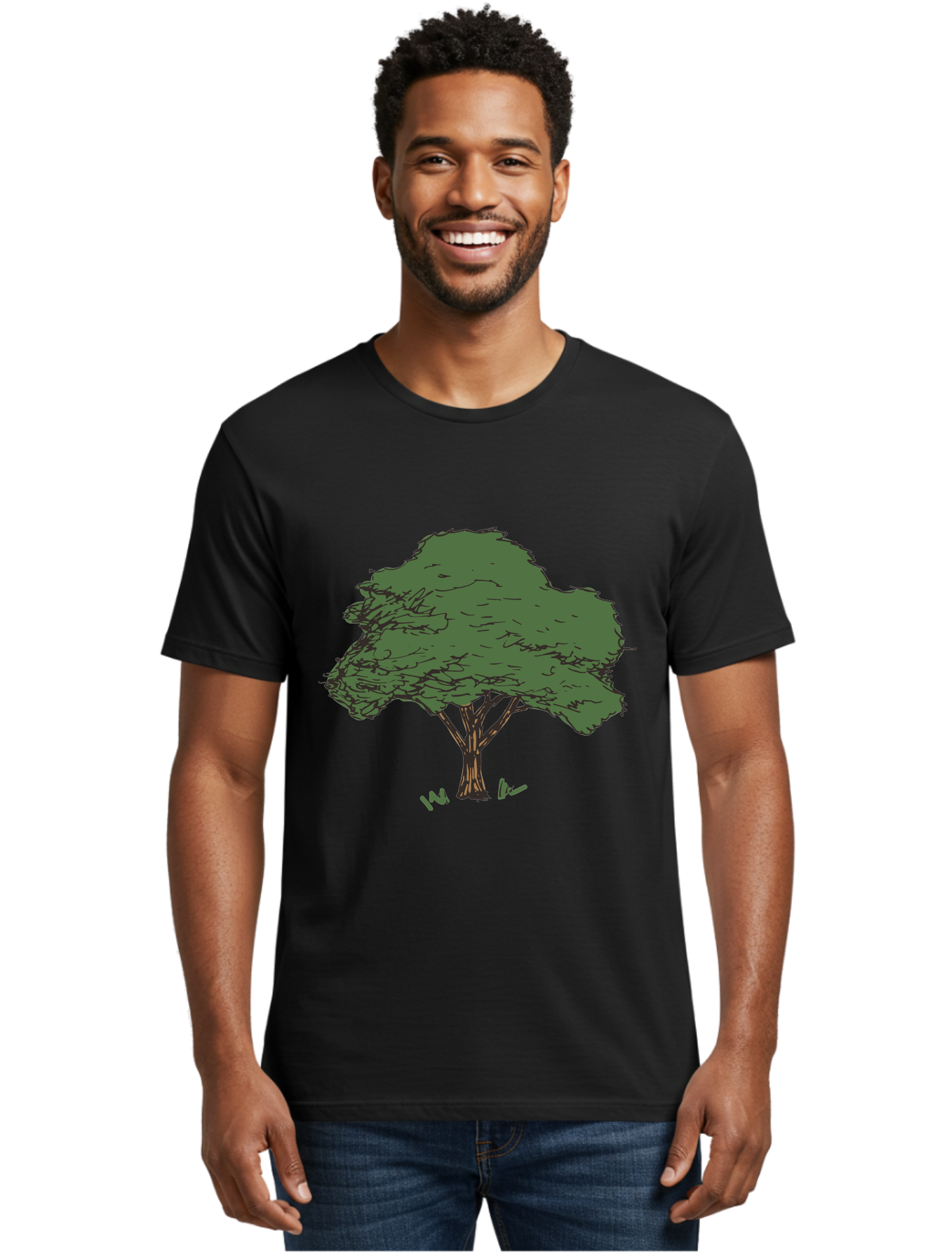Tree-1 Men'S Graphic Tee, 100% Cotton, Comfortable Casual Summer Wear, Machine Washable, Simple Tree Illustration, Minimalist Design, Dark Green Foliage, Brown Trunk, Simple Branches, Whimsical Art, Digital Drawing, Abstract Tree, Aab147