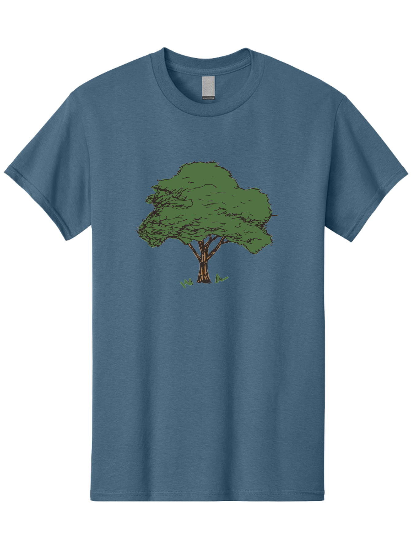 Tree-1 Men'S Graphic Tee, 100% Cotton, Comfortable Casual Summer Wear, Machine Washable, Simple Tree Illustration, Minimalist Design, Dark Green Foliage, Brown Trunk, Simple Branches, Whimsical Art, Digital Drawing, Abstract Tree, Aab147