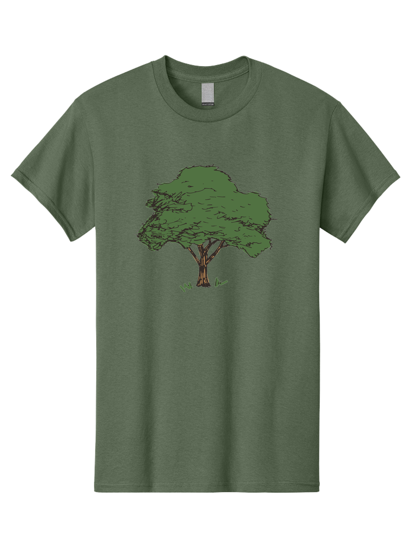 Tree-1 Men'S Graphic Tee, 100% Cotton, Comfortable Casual Summer Wear, Machine Washable, Simple Tree Illustration, Minimalist Design, Dark Green Foliage, Brown Trunk, Simple Branches, Whimsical Art, Digital Drawing, Abstract Tree, Aab147