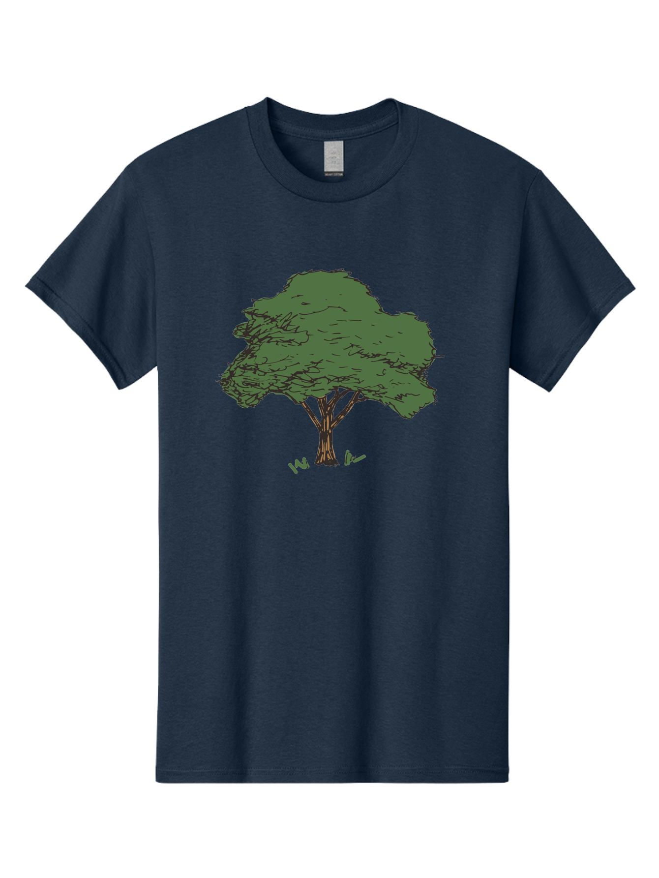 Tree-1 Men'S Graphic Tee, 100% Cotton, Comfortable Casual Summer Wear, Machine Washable, Simple Tree Illustration, Minimalist Design, Dark Green Foliage, Brown Trunk, Simple Branches, Whimsical Art, Digital Drawing, Abstract Tree, Aab147