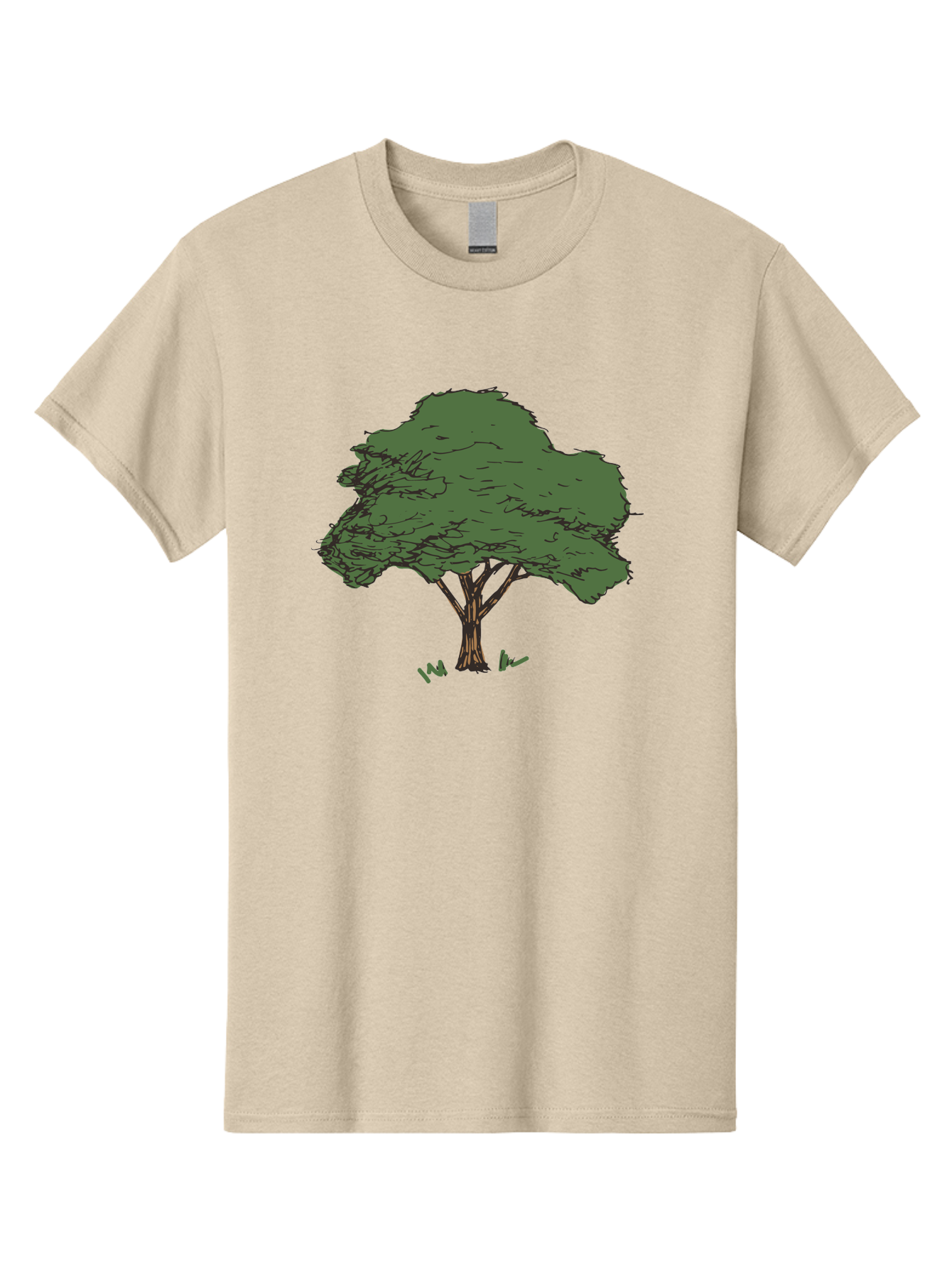Tree-1 Men'S Graphic Tee, 100% Cotton, Comfortable Casual Summer Wear, Machine Washable, Simple Tree Illustration, Minimalist Design, Dark Green Foliage, Brown Trunk, Simple Branches, Whimsical Art, Digital Drawing, Abstract Tree, Aab147