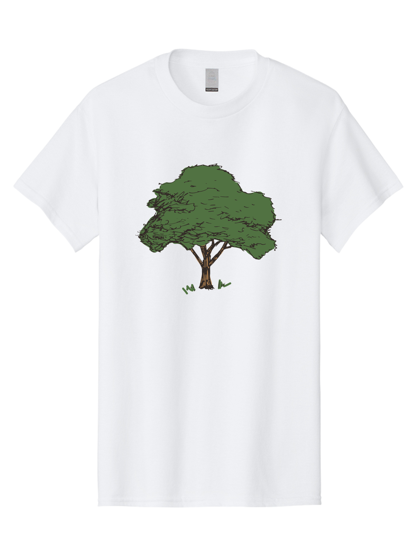 Tree-1 Men'S Graphic Tee, 100% Cotton, Comfortable Casual Summer Wear, Machine Washable, Simple Tree Illustration, Minimalist Design, Dark Green Foliage, Brown Trunk, Simple Branches, Whimsical Art, Digital Drawing, Abstract Tree, Aab147