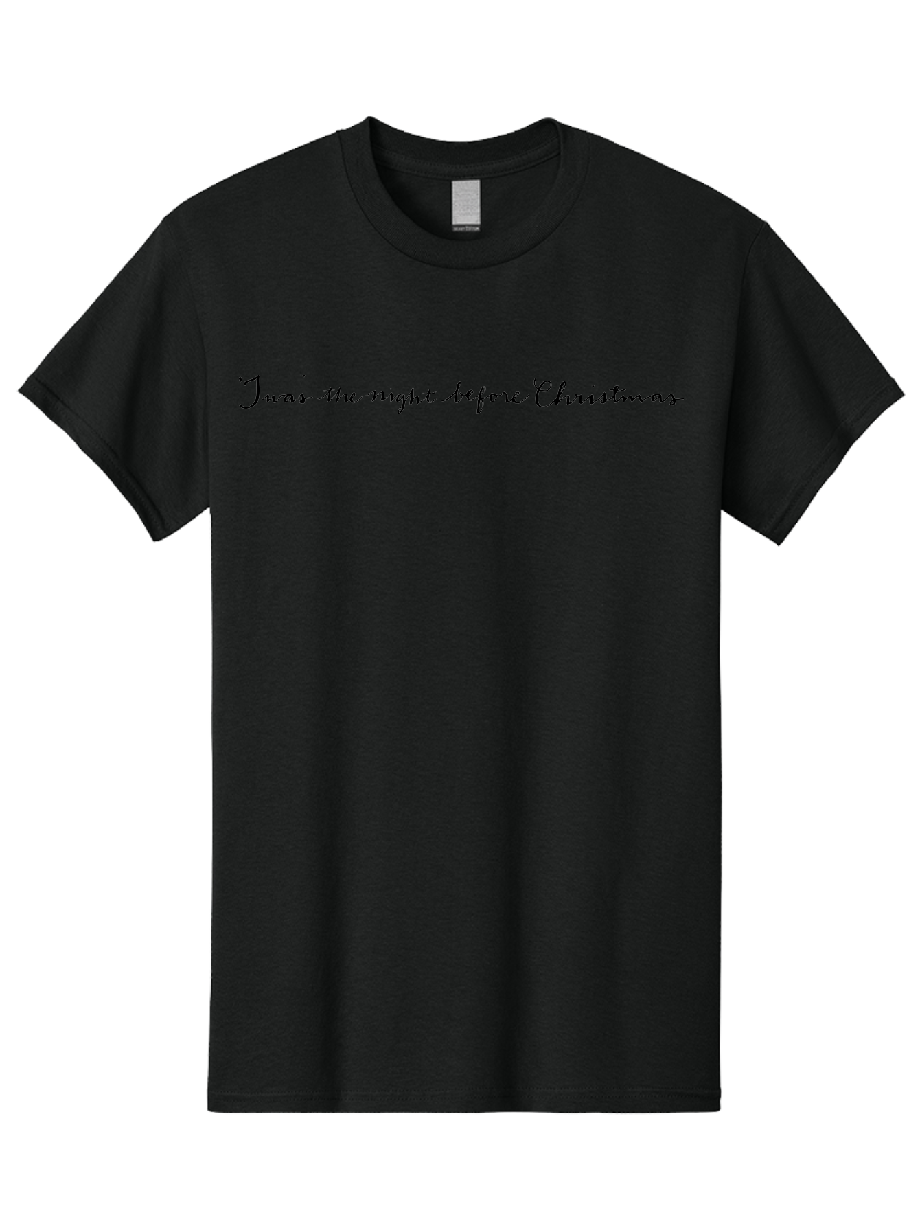 Twas-Night-Before-Christmas Men'S Graphic Tee, 100% Cotton, Comfortable Casual Summer Wear, Machine Washable, Classic Christmas Quote, Holiday Phrase, Festive Sayings, Black Cursive Text, Christmas Eve, Holiday Season, Winter Wonderland, Aab151