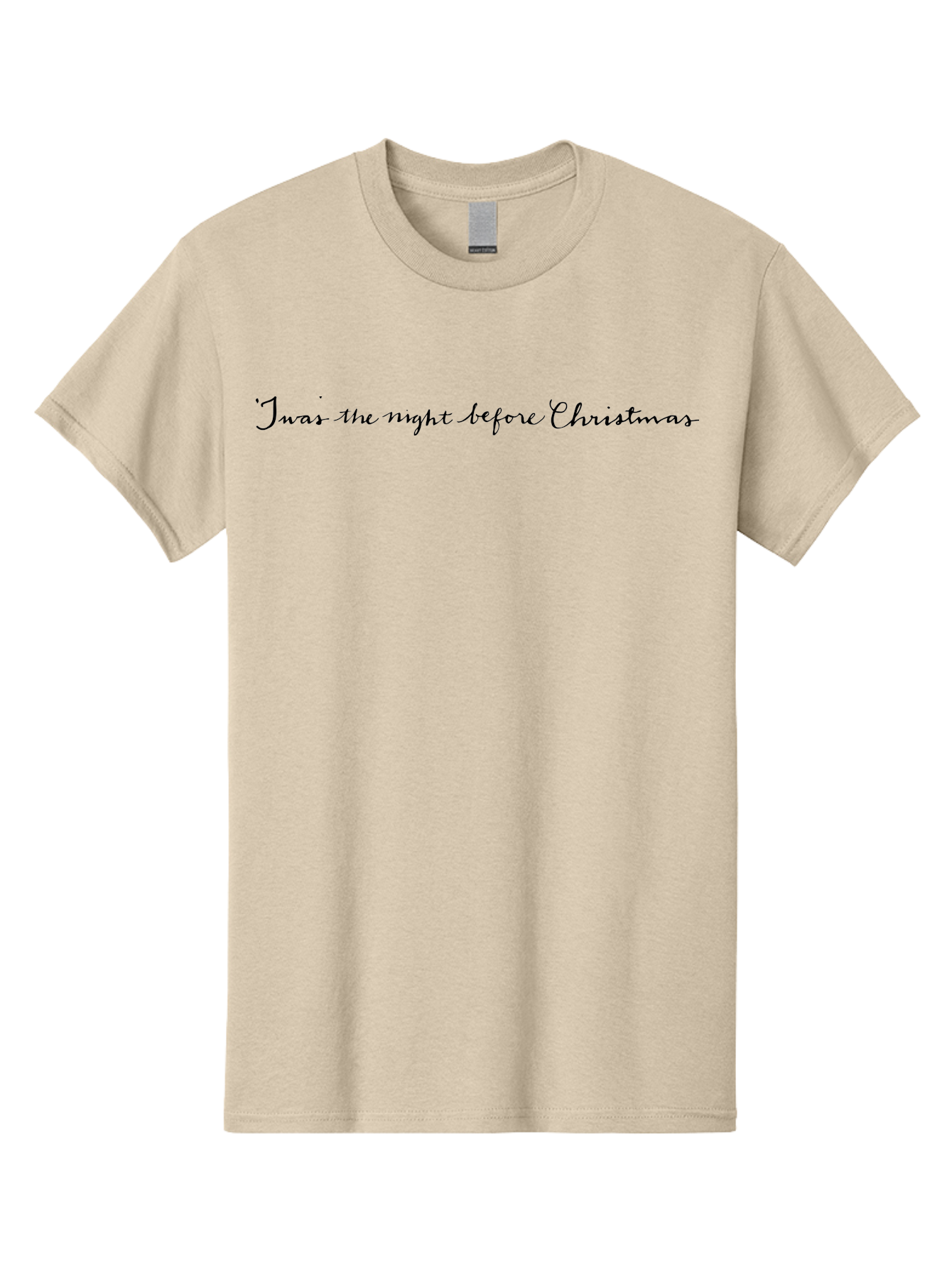 Twas-Night-Before-Christmas Men'S Graphic Tee, 100% Cotton, Comfortable Casual Summer Wear, Machine Washable, Classic Christmas Quote, Holiday Phrase, Festive Sayings, Black Cursive Text, Christmas Eve, Holiday Season, Winter Wonderland, Aab151