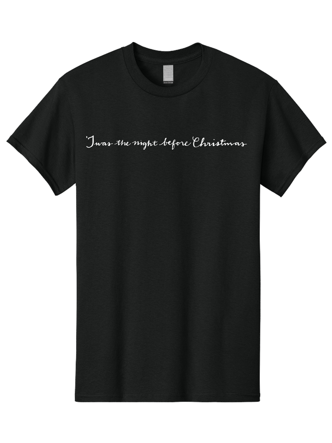Twas-The-Night-Before-Christmas Men'S Graphic Tee, 100% Cotton, Comfortable Casual Summer Wear, Machine Washable, Christmas Quote, Festive Phrase, Holiday Cheer, White Cursive Text, Christmas Eve, Winter Wonderland, Seasonal Greetings Aab152