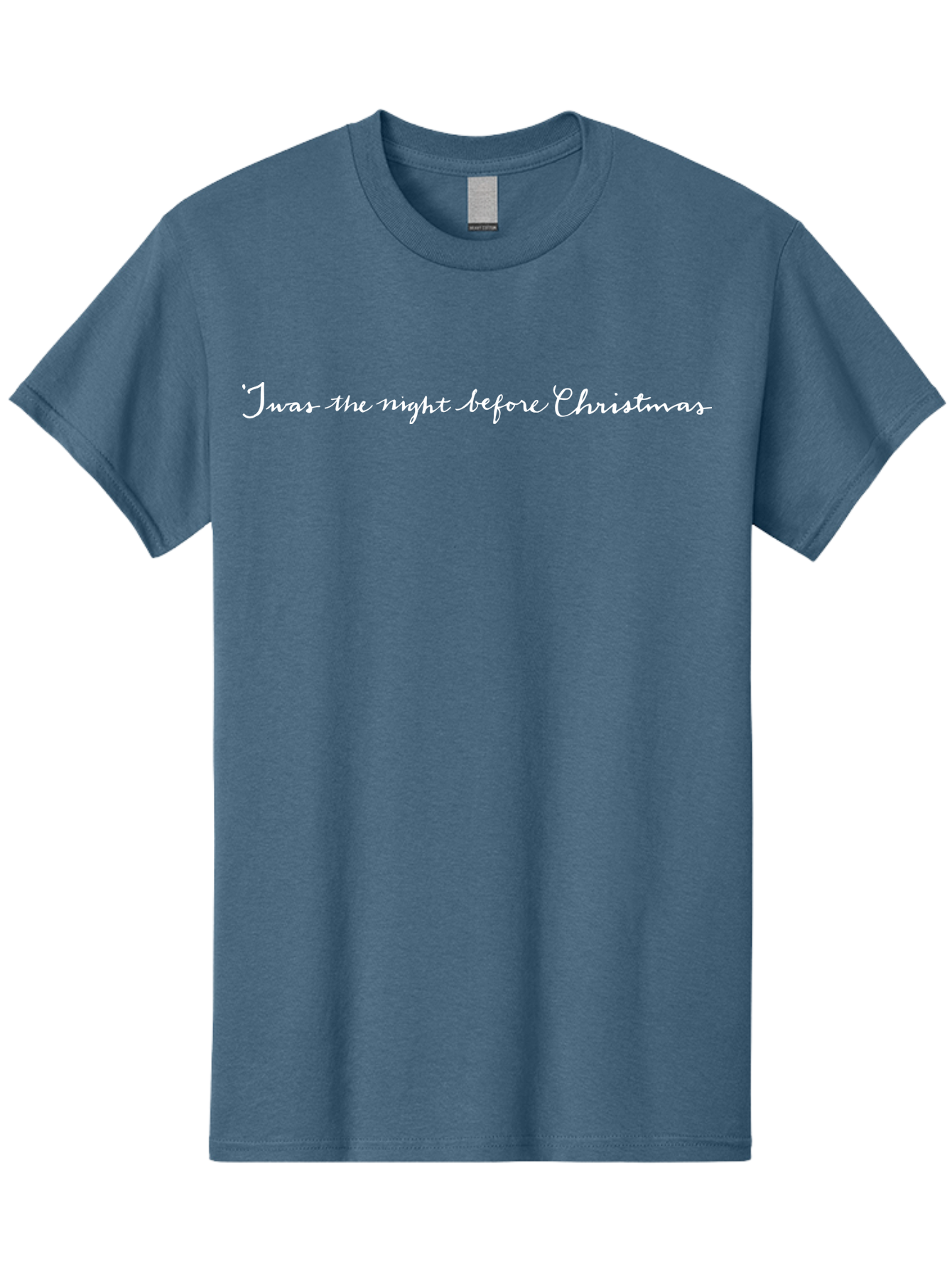 Twas-The-Night-Before-Christmas Men'S Graphic Tee, 100% Cotton, Comfortable Casual Summer Wear, Machine Washable, Christmas Quote, Festive Phrase, Holiday Cheer, White Cursive Text, Christmas Eve, Winter Wonderland, Seasonal Greetings Aab152