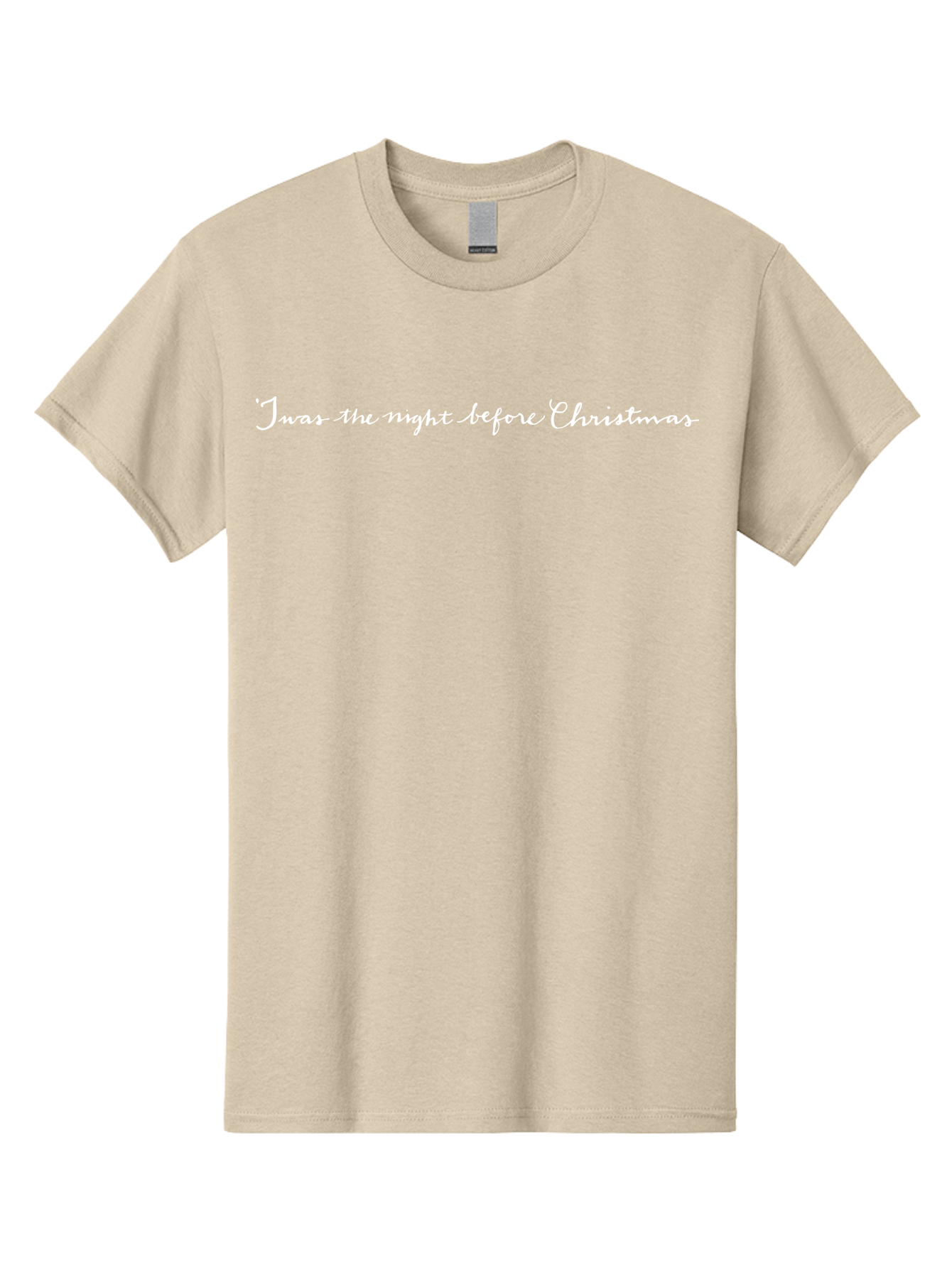 Twas-The-Night-Before-Christmas Men'S Graphic Tee, 100% Cotton, Comfortable Casual Summer Wear, Machine Washable, Christmas Quote, Festive Phrase, Holiday Cheer, White Cursive Text, Christmas Eve, Winter Wonderland, Seasonal Greetings Aab152
