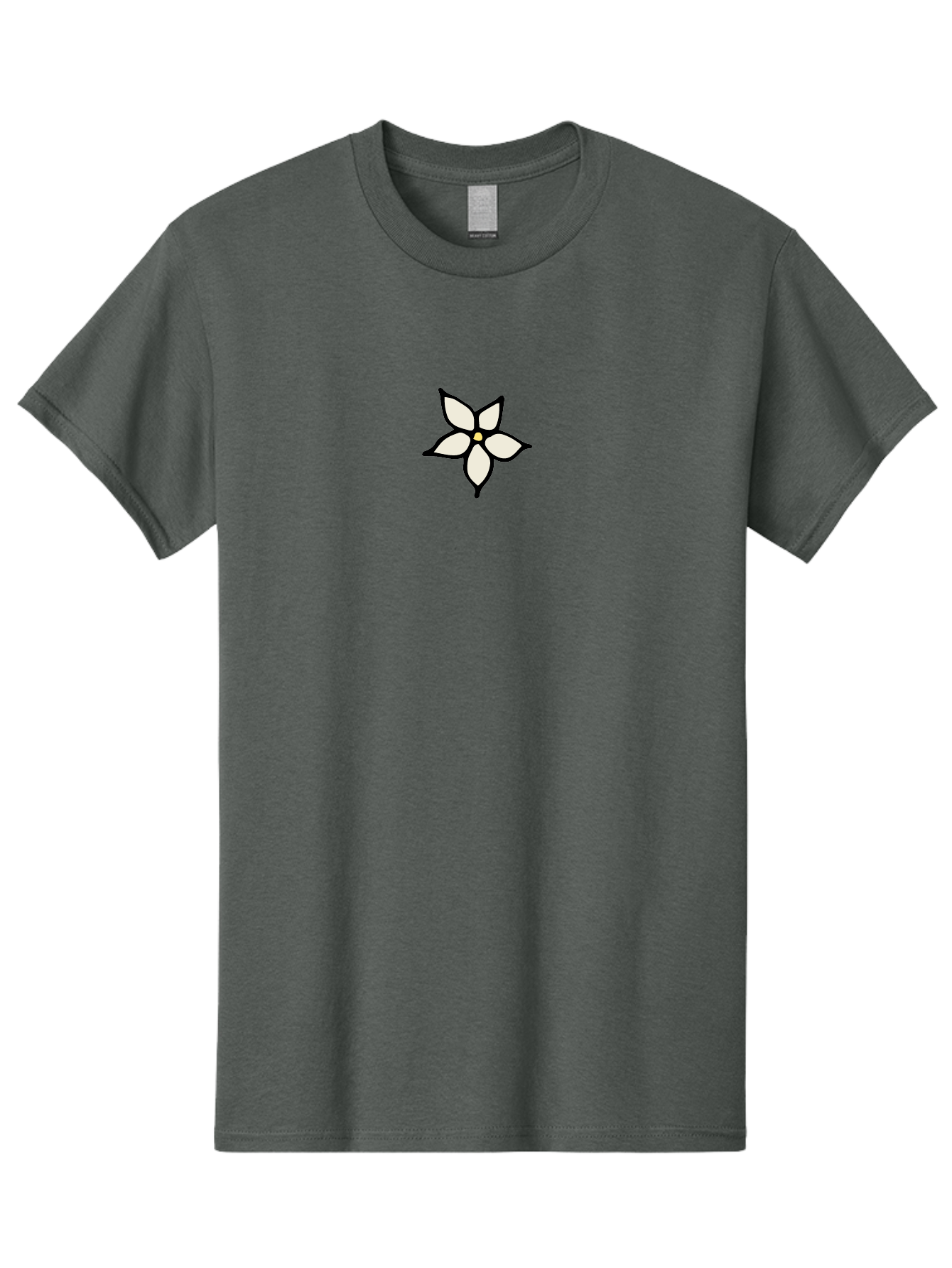 White-Flower-1 Men'S Graphic Tee, 100% Cotton, Comfortable Casual Summer Wear, Machine Washable, Simple Flower Illustration, Minimalist Design, White Petals, Black Outline, Yellow Center, Delicate Charm, Elegant Simplicity, Floral Motif, Aab160