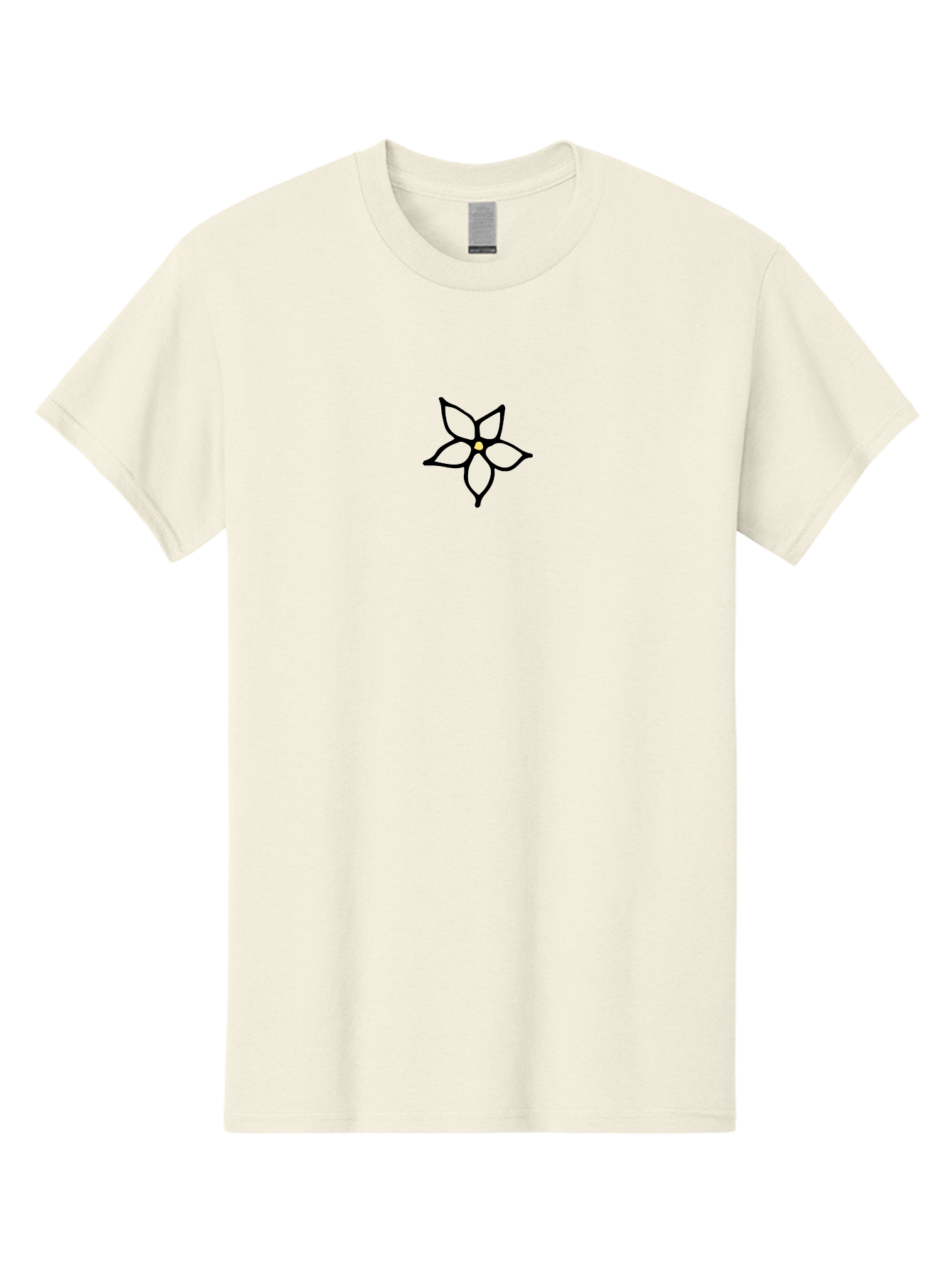 White-Flower-1 Men'S Graphic Tee, 100% Cotton, Comfortable Casual Summer Wear, Machine Washable, Simple Flower Illustration, Minimalist Design, White Petals, Black Outline, Yellow Center, Delicate Charm, Elegant Simplicity, Floral Motif, Aab160