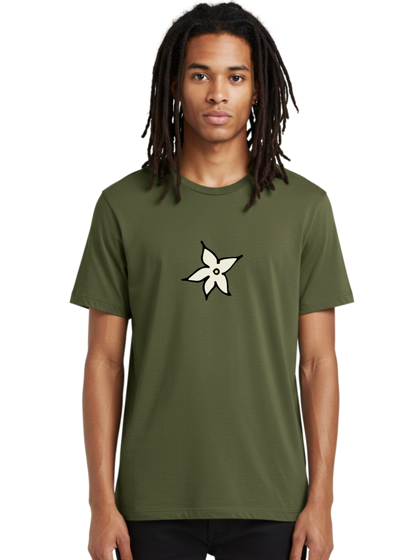 White-Flower-2 Men'S Graphic Tee, 100% Cotton, Comfortable Casual Summer Wear, Machine Washable, White Flower, Simple Design, Minimalist Art, Five Petals, Black Outline, Yellow Center, Delicate Illustration, Floral Motif Aab161
