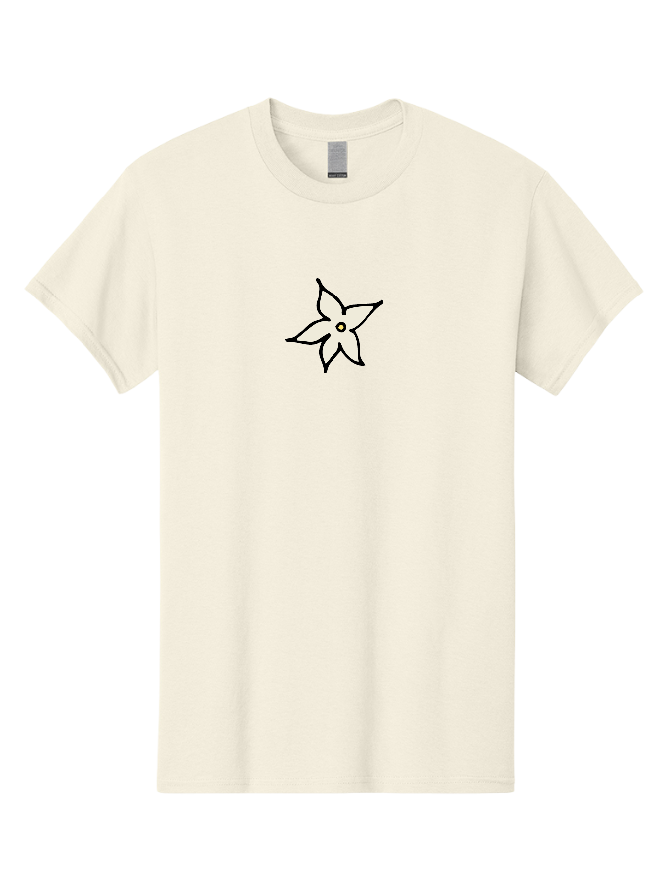 White-Flower-2 Men'S Graphic Tee, 100% Cotton, Comfortable Casual Summer Wear, Machine Washable, White Flower, Simple Design, Minimalist Art, Five Petals, Black Outline, Yellow Center, Delicate Illustration, Floral Motif Aab161