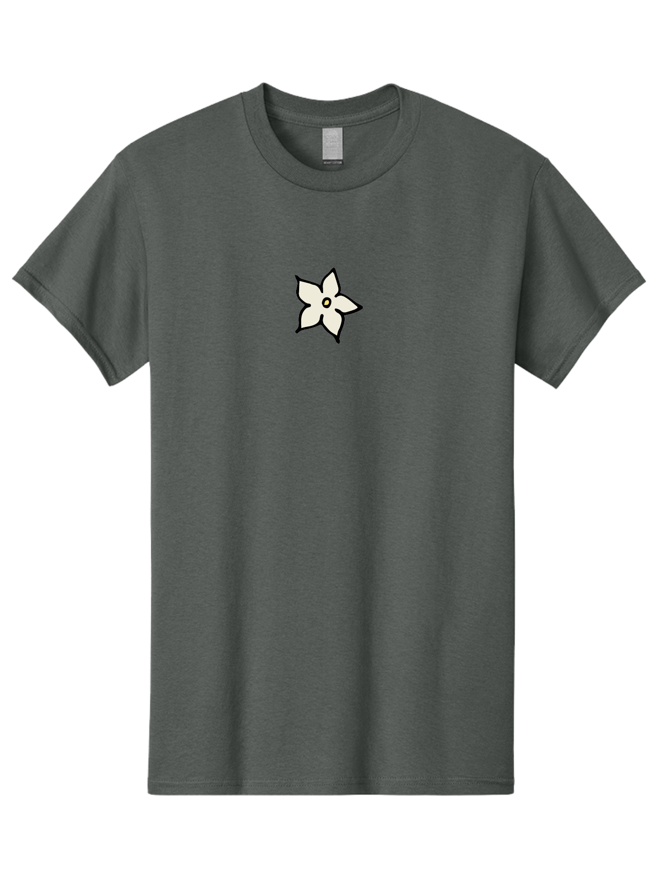 White-Flower Men'S Graphic Tee, 100% Cotton, Comfortable Casual Summer Wear, Machine Washable, Simple White Flower, Minimalist Design, Five-Petaled Flower, Black Outline, Centered Composition, Floral Icon, Cartoon-Style Flower, Simple Graphics Aab162