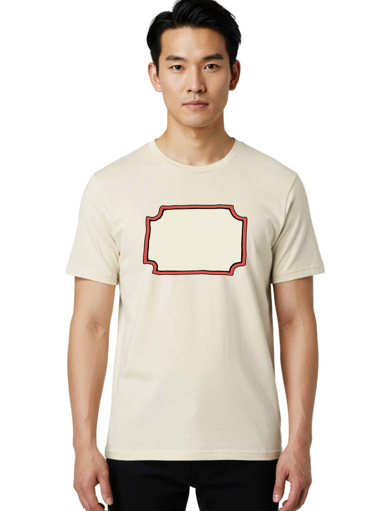 White-Label Men'S Graphic Tee, 100% Cotton, Comfortable Casual Summer Wear, Machine Washable, Blank Sign, Empty Sign, Red Border, White Background, Simple Design, Graphic Element, Customizable Template, Placeholder Text, Signage Mockup Aab163